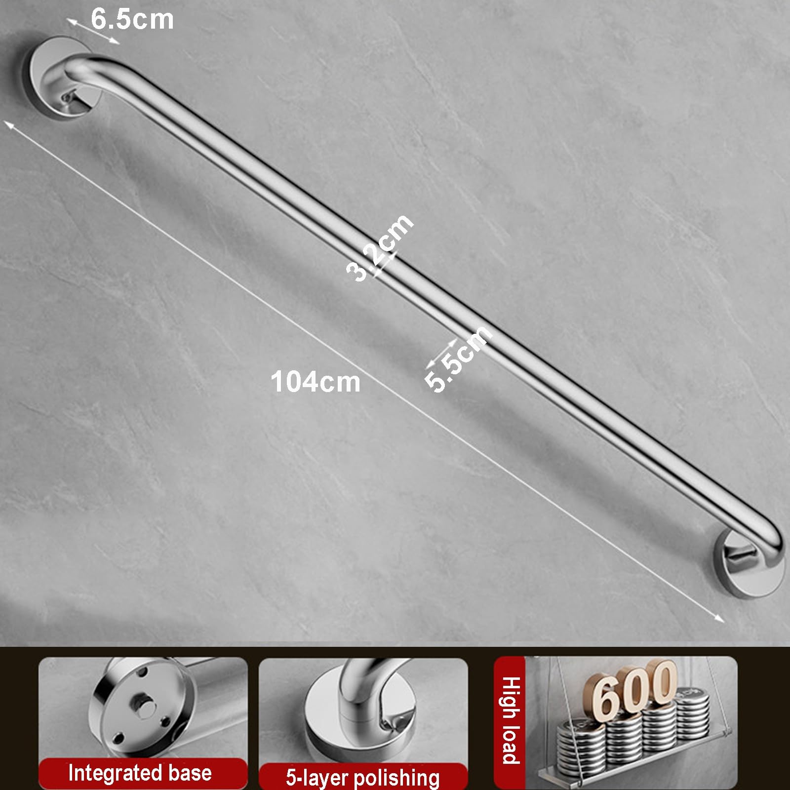 Agarraderas Baño for Discapacitados de Acero Inoxidable, Asidero Ducha, Manija de Seguridad Comercial, Pasamanos Escalera Montaje En Pared for Personas Mayores(100cm)