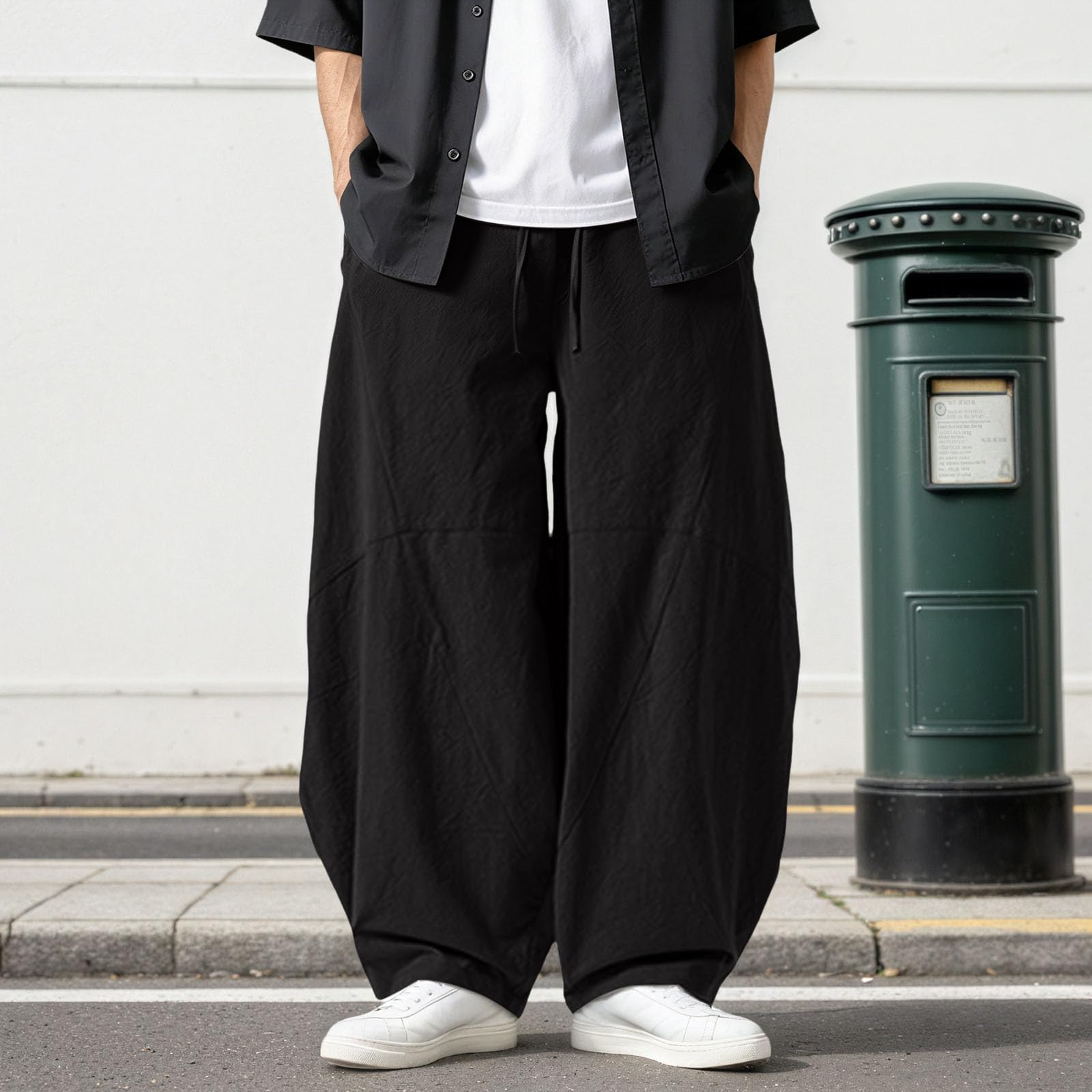 Generico Pantaloni Lino Uomo,Pantaloni da Lavoro Uomo,Pantaloni Casual in Lino a Gamba Larga con Coulisse Boho Leggeri e Traspiranti per Tutte Le Stagioni