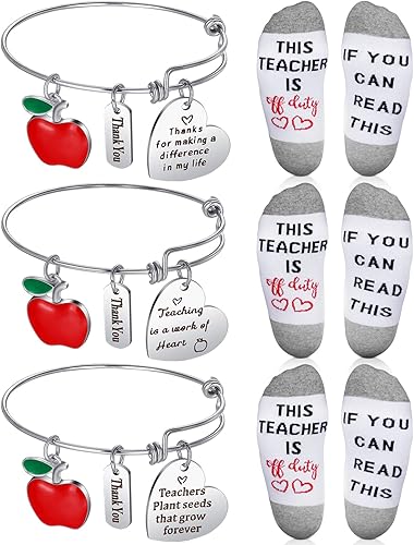 Kenning 6 piezas de regalos de agradecimiento para profesores de Navidad, pulseras inspiradoras, calcetines novedosos y divertidos regalos de