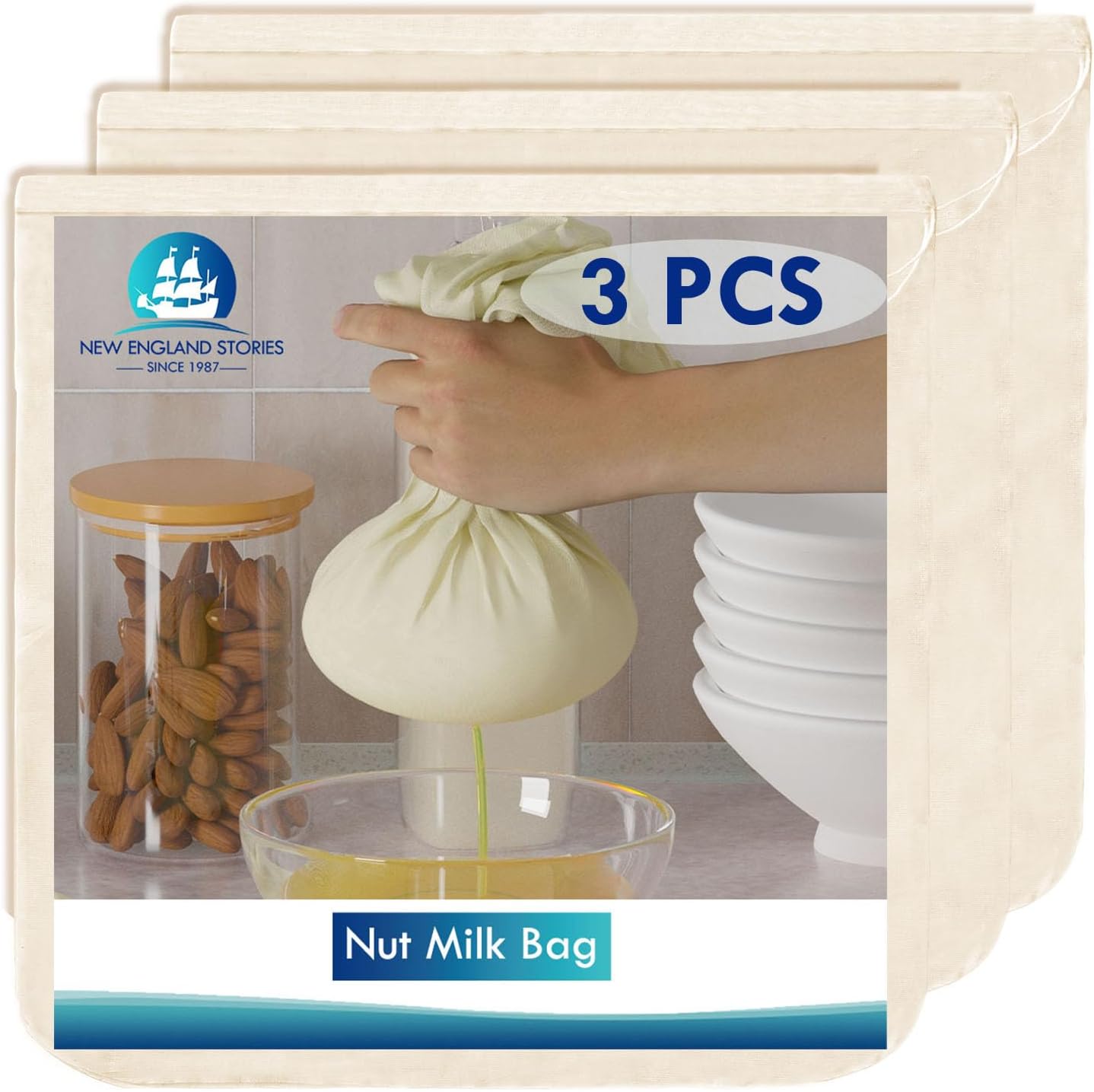3 PCS Nut Milk Bags, 14x14 Inch, Organic Cheese Cloth for