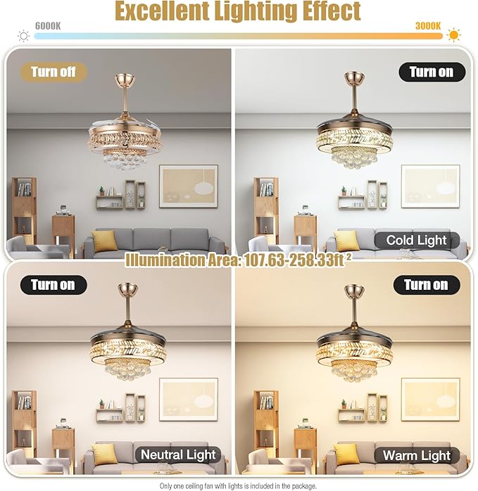 Ventilador de Techo 42 Pulgadas con Luz, Control Remoto, Mot miniatura 6