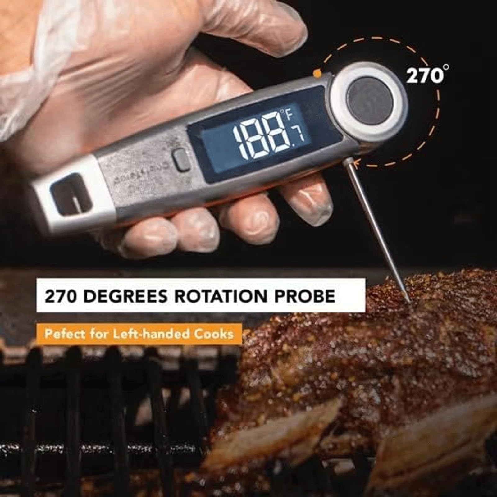 KRILLIQ Termómetro LCD de Lectura instantánea con sonda Plegable, termómetro para Barbacoa, sonda Digital para Alimentos para cocinar y Asar/Horno