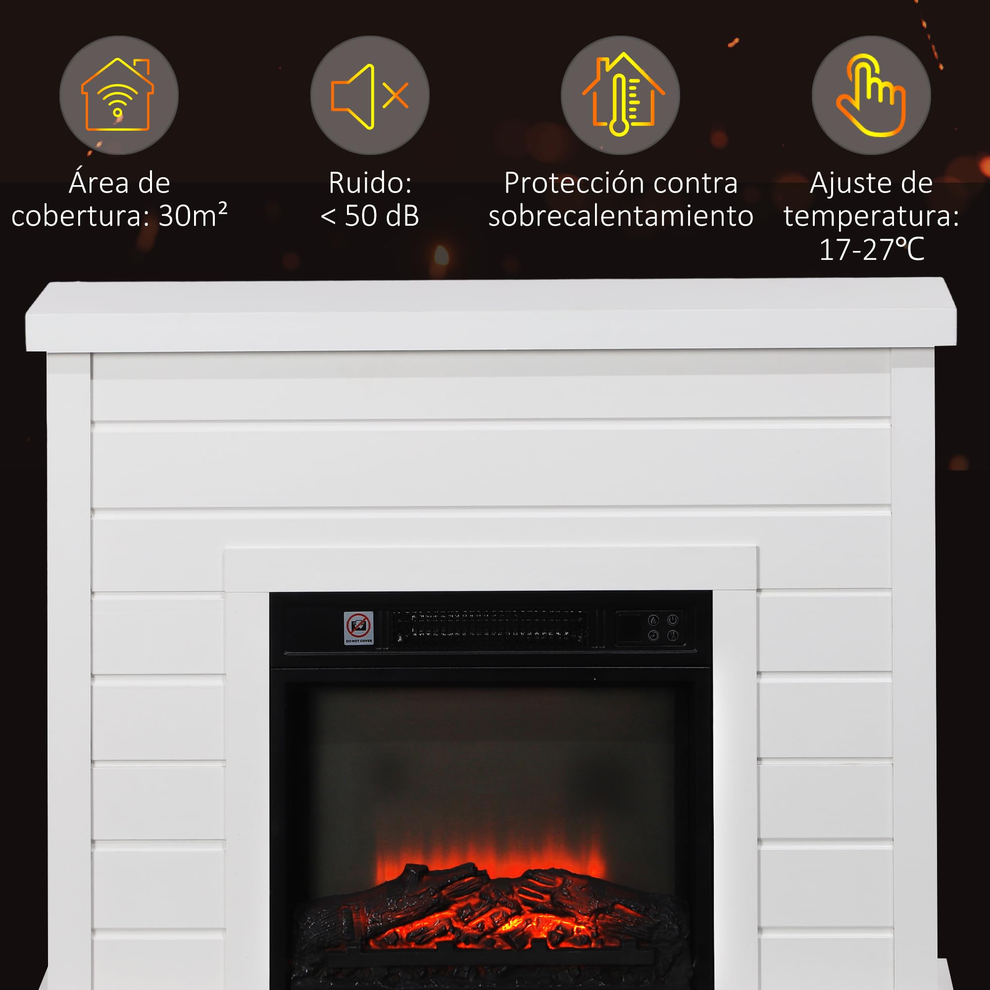 HOMCOM Chimenea Eléctrica, Chimenea Decorativa con Efecto de Llama, Calefacción 1800 W, Control Remoto, Temporizador Semanal, Protección contra Sobrecalentamiento, Blanco