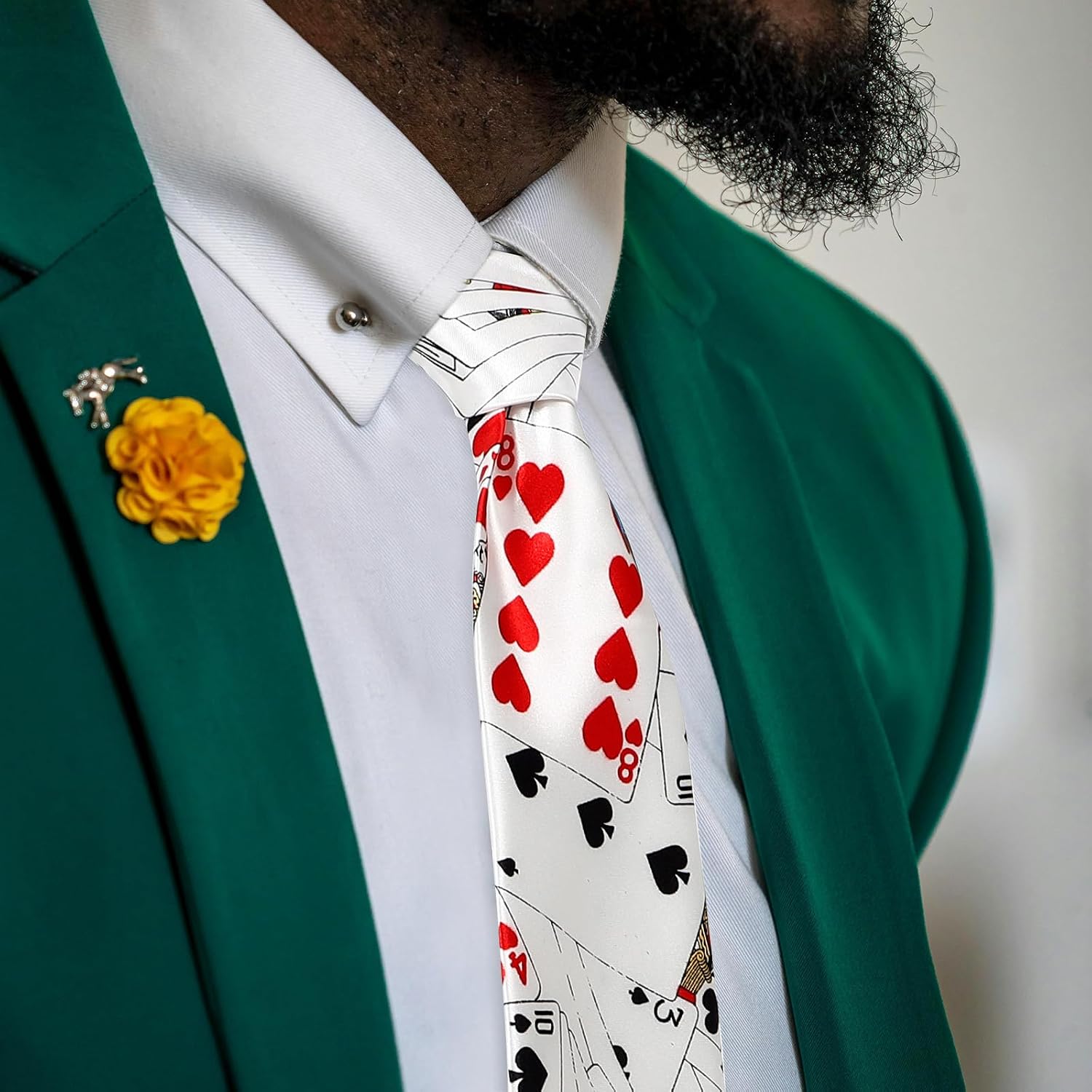 TOYANDONA Men's Novelty Neckties, Fashion Playing Cards Poker Pattern Handmade Neckties Card Costume Accessories for Magician, Birthday Gift for Guys (White)