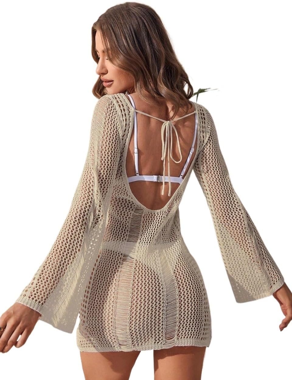 swimsuit coverup for women Beach Tie Backless Open Knit Cover Up Dress Without Bikini