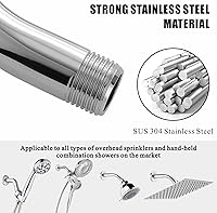 Vista 5 de Brazo de ducha Voolan con brida y cinta de teflón, brazo de extensión de cabezal de ducha para alcachofa de ducha fija en el baño, acero inoxidable