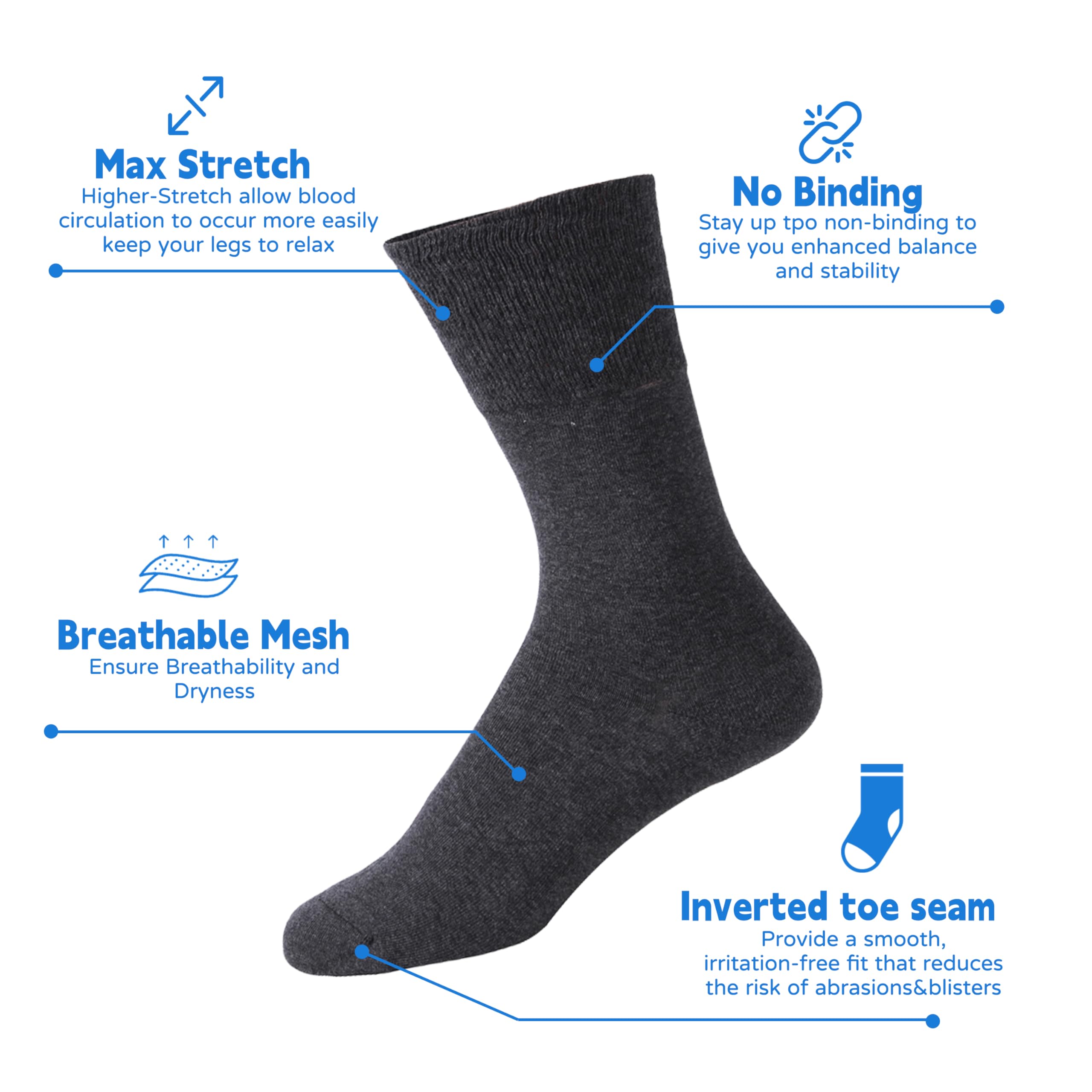 Forcool Calcetines para diabéticos de algodón sin ataduras para hombres y mujeres, M/L/XL, 3/6 pares