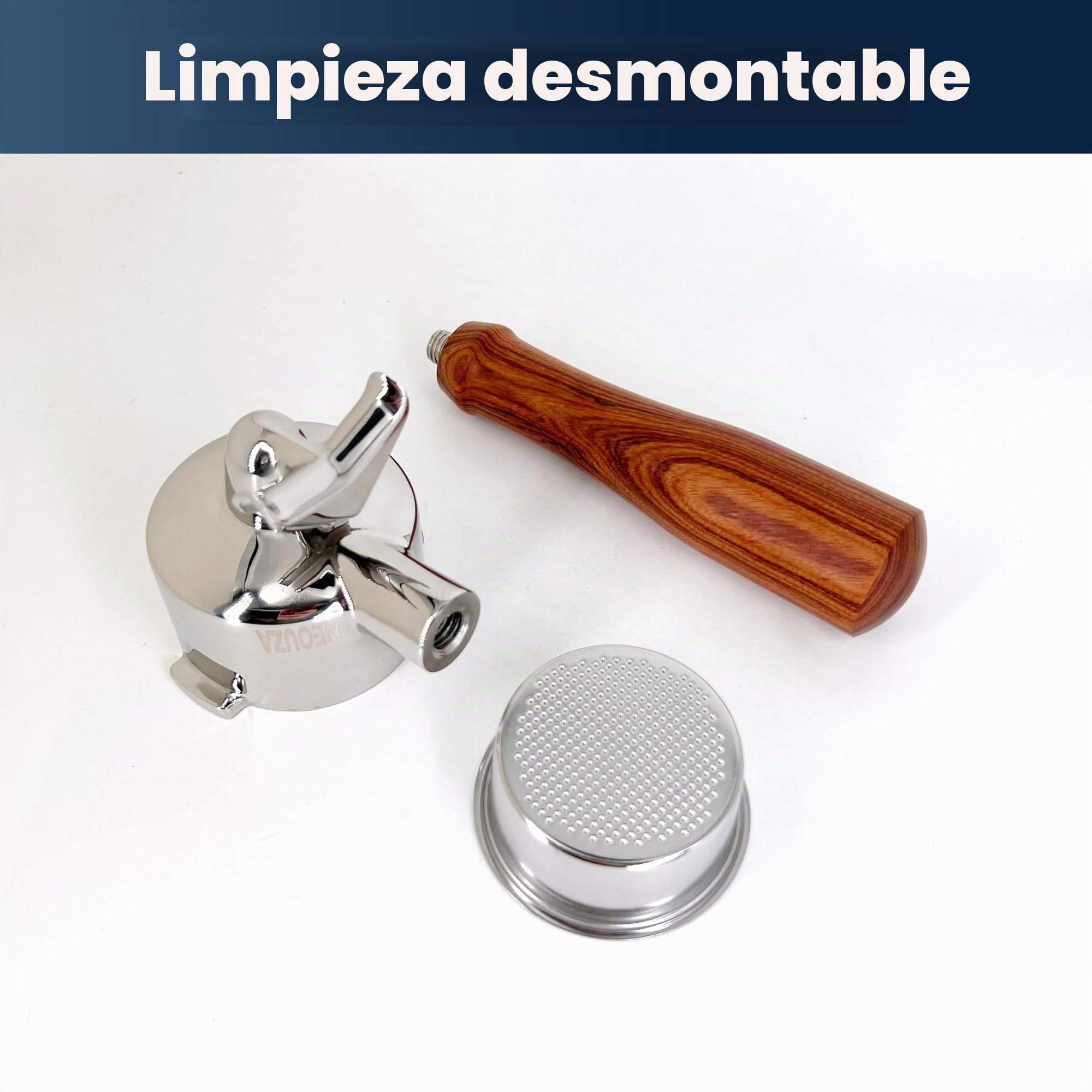 NEOUZA Portafiltro de espresso de 51 mm compatible con cafetera DeLonghi Stilosa ECP33.21 ECP35.31, cesta no presurizada, doble boquilla (2 orejas)