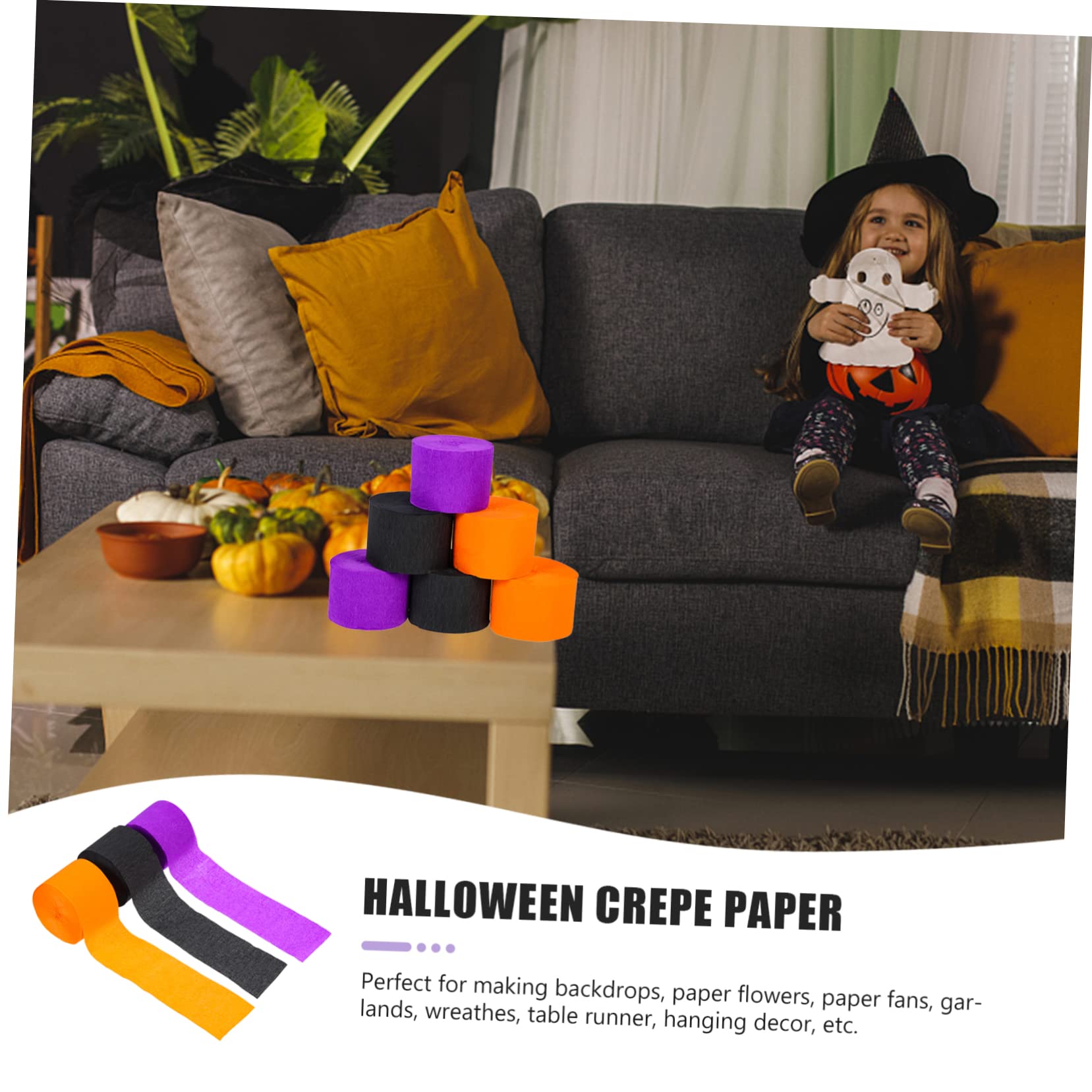 SEWACC 4sets Halloween Party Streamer Orange Schwarz Crepe Rollen Dacoratin Decor Handwerk Liefert 6 Rollen * 4