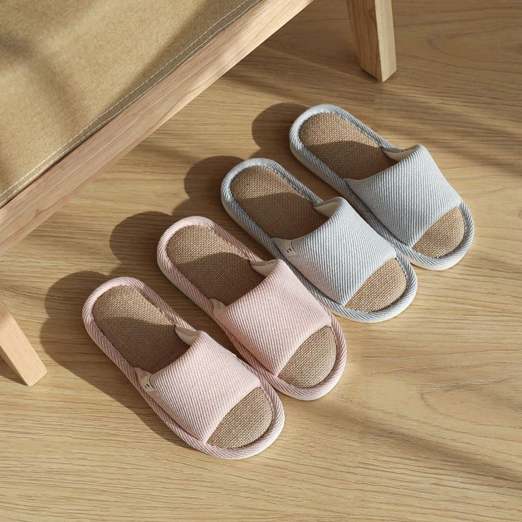 Pantoufles Unisexes En Lin, Antidérapantes, Respirantes, à Bout Ouvert, Confortables à Enfiler Pour Femme, Pantoufles D'intérieur Et D'extérieur, Sandales De Plage