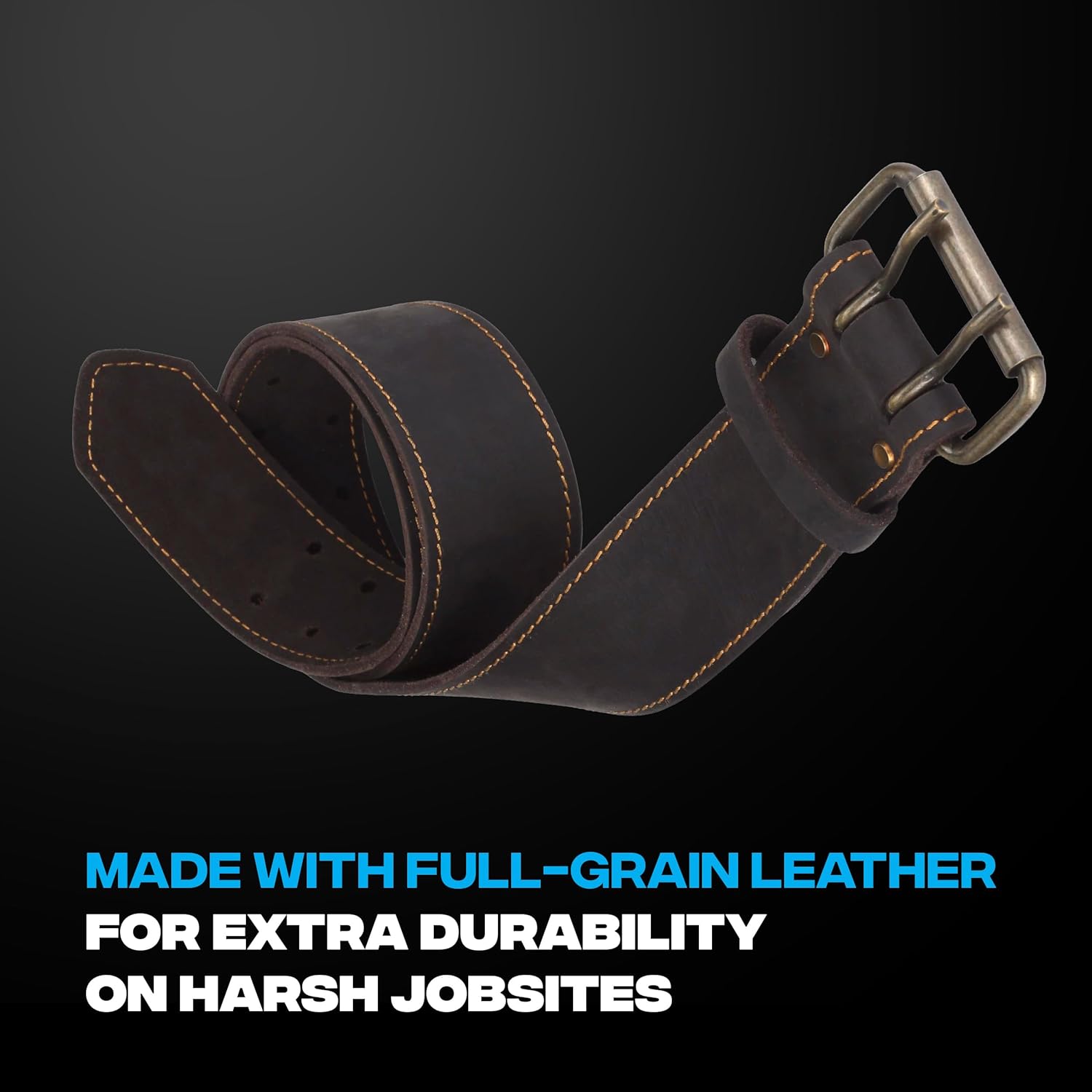 OX Pro 2 Inch Leather Tool Belt - Oil Tanned Full Grain Leather - Perimeter Stitched Construction Belt with Rivets - 28" to 44" Length - Cinturon Para Construccion - Image 4