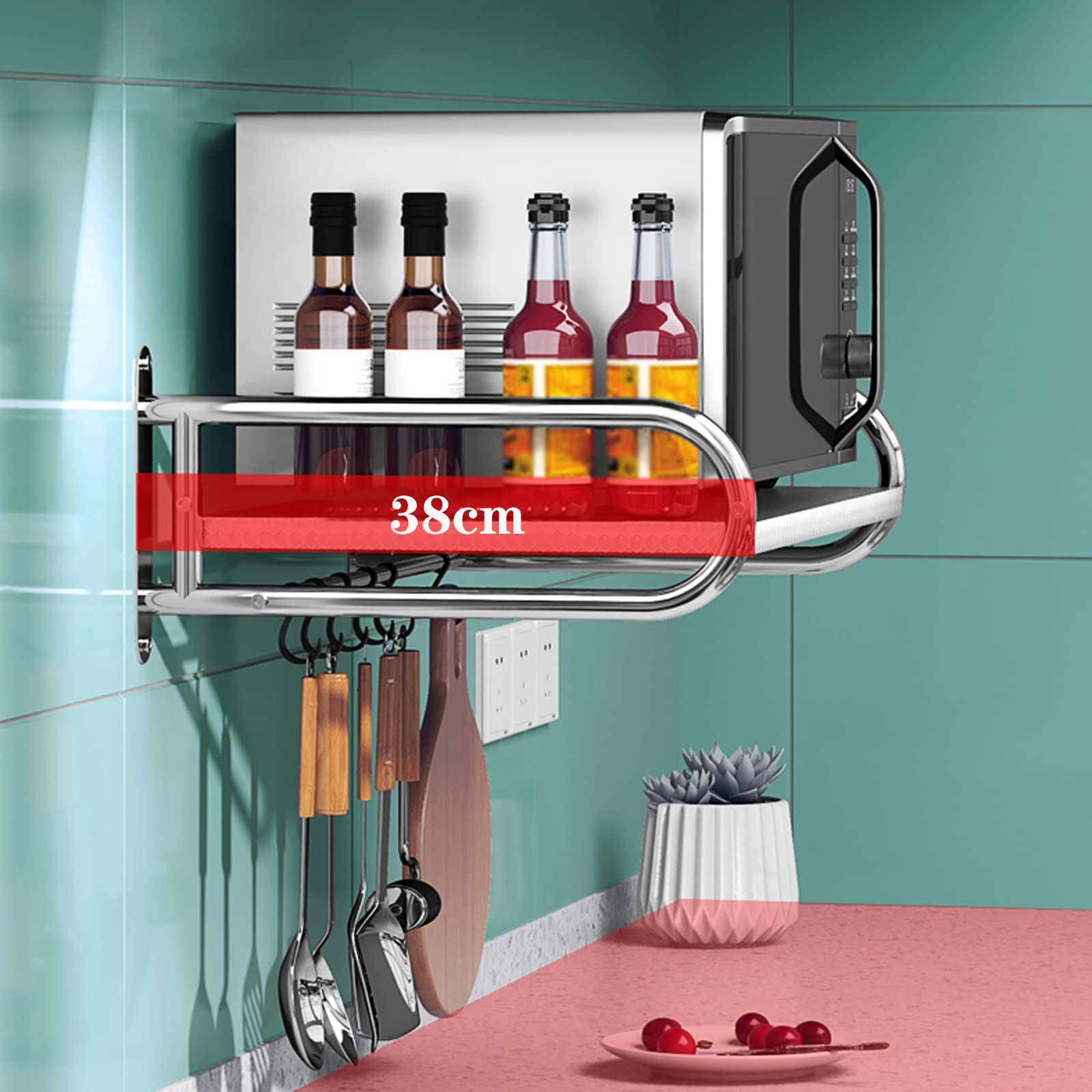 HJXGQJM Acero Inoxidable Soporte For Microondas, Soporte For Microondas En La Pared, Estante De Horno De Microondas Estante De Frasco De Especias Estante de Microondas(60x38cm)