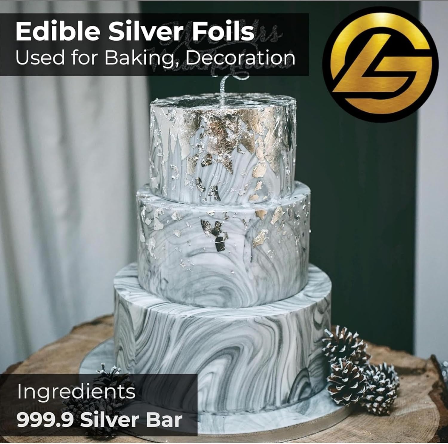 GLC Pure 99.99% Edible Silver Leaf Varak (waraq) – Food Grade Silver Foil Sheets) for Cake Decorating, Indian Sweets & Dessert Garnish (50)