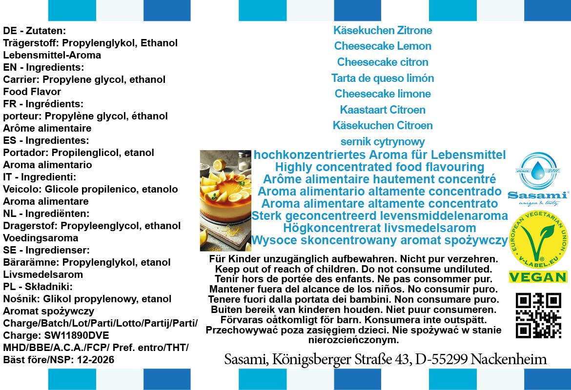 Käsekuchen Zitrone Aroma Konzentrat - Vegan - Sasami - 100ml