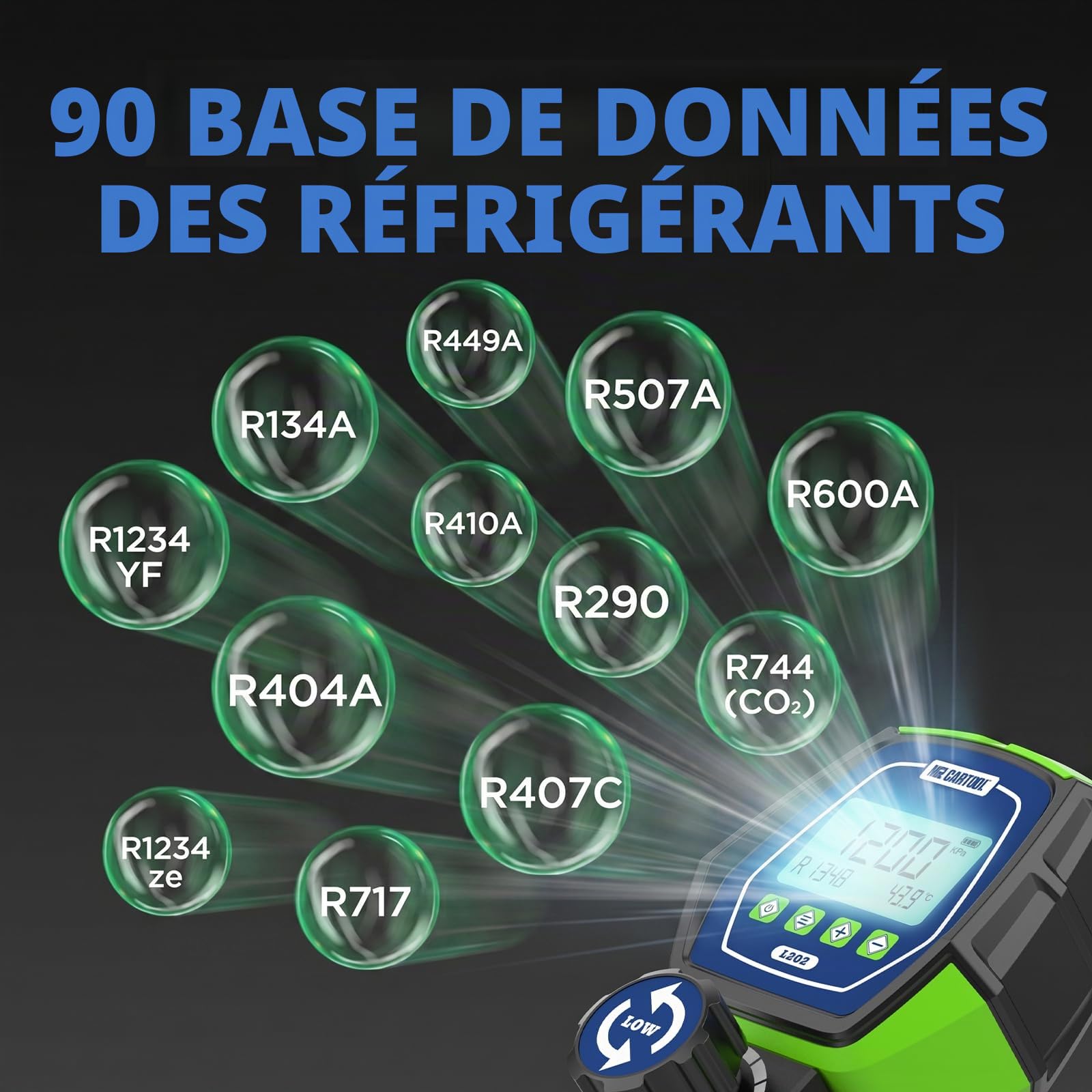 MR CARTOOL Manomètre Numérique Gaz Basse Pression HVAC Réfrigérant Collecteur Manomètres Numériques pour Systèmes de Réfrigération Climatiseurs R32 R410a