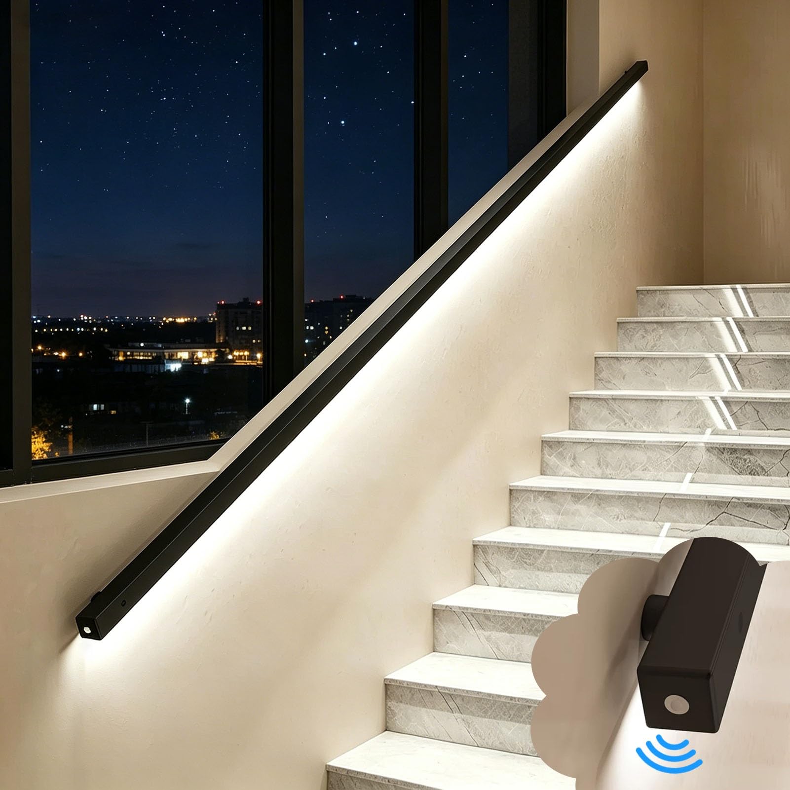 Éclairage LED pour main courante afin d'éviter les chutes dans les escaliers