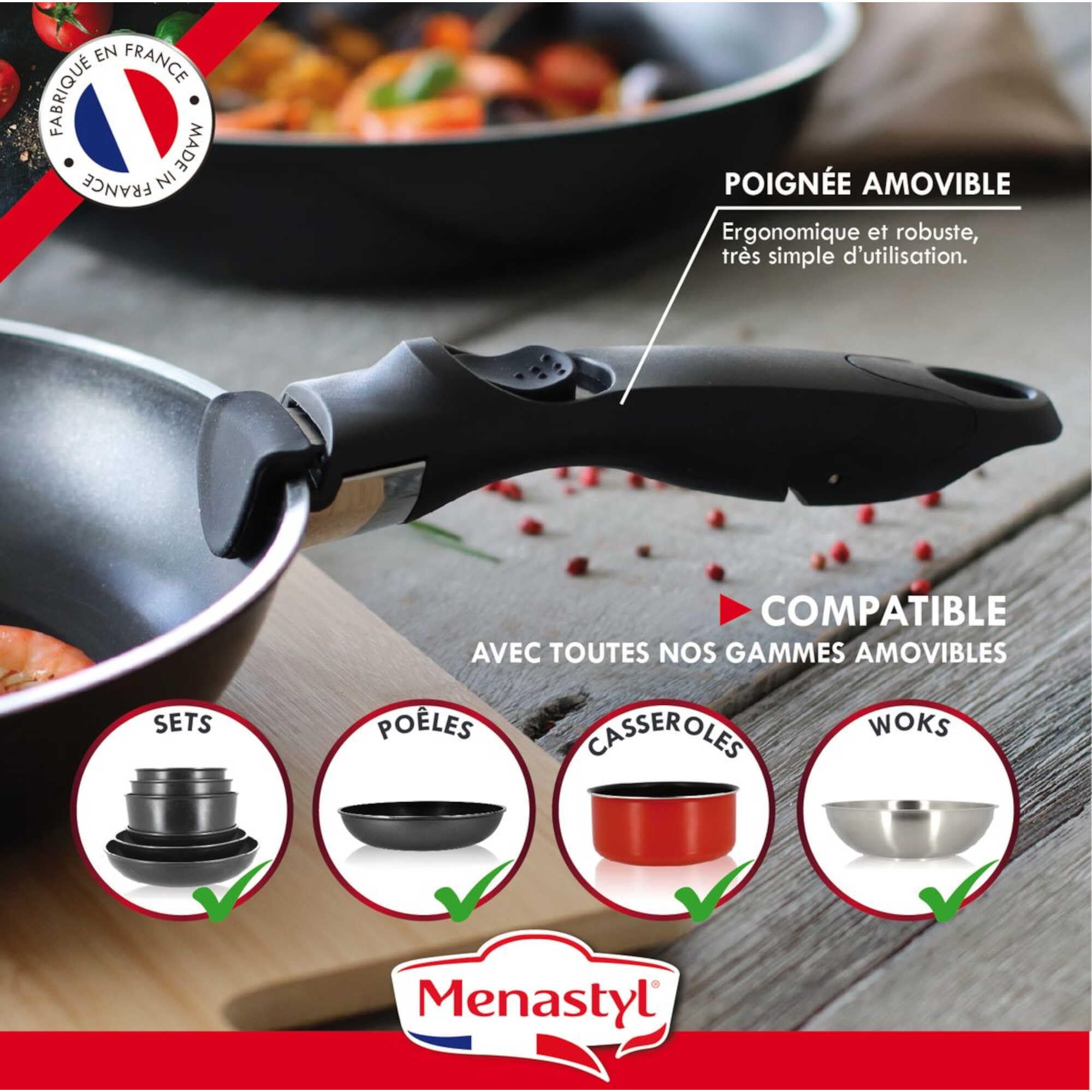 Set of 3 professional pans 24/28/30 cm made of stainless steel