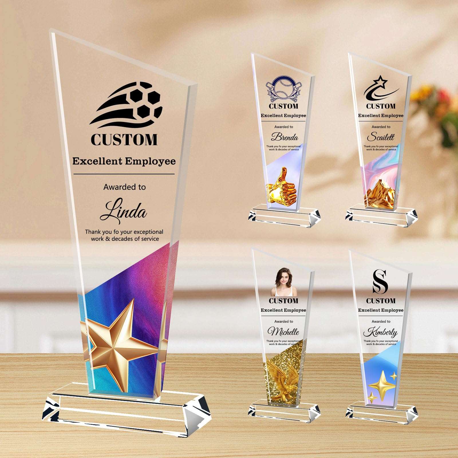 Trophée en Cristal Personnalisé | Plaque sur Mesure avec Logo/Photo/Texte | pour Événements d'entreprise, Sports et Reconnaissance Employé - 1