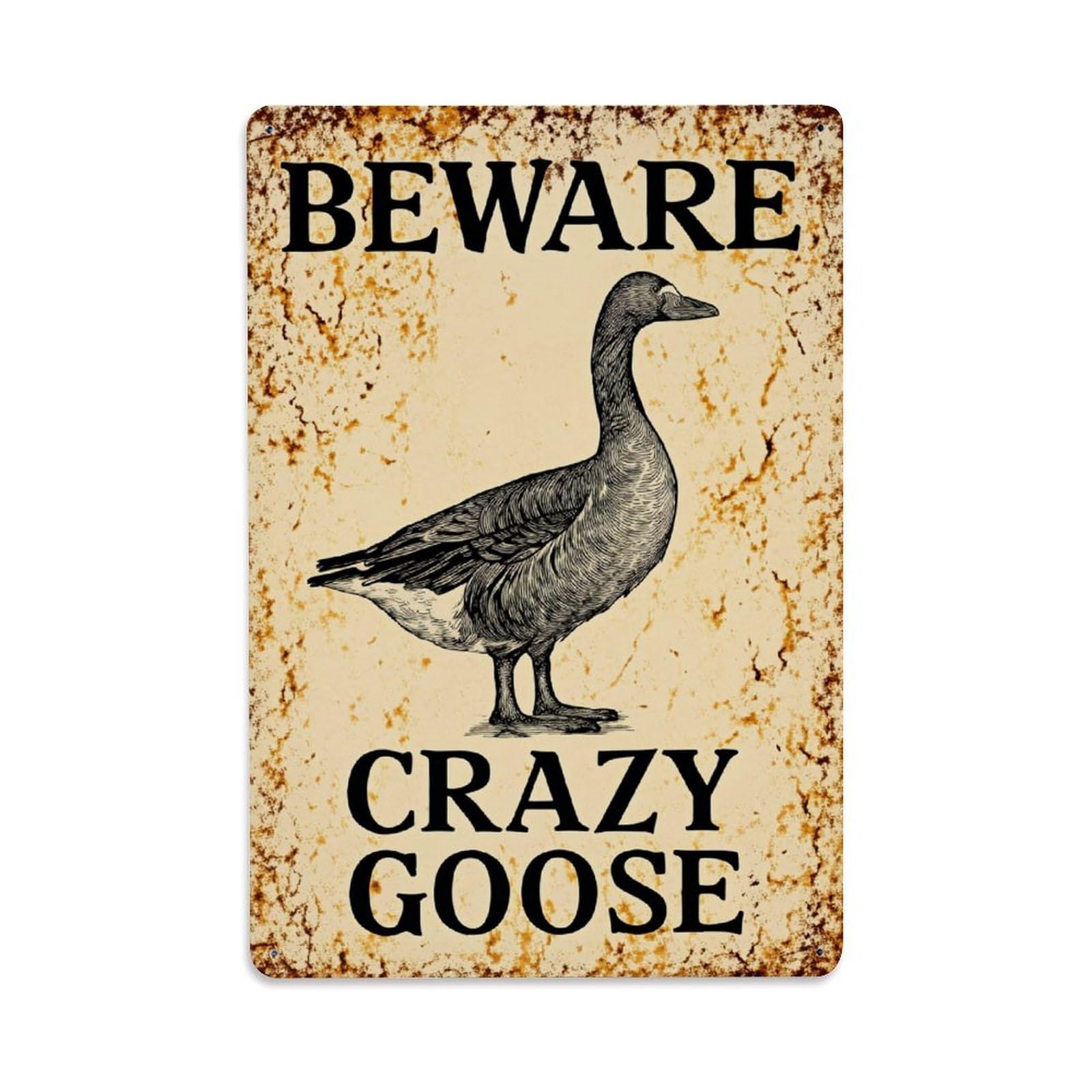 Enderetf Vintage Beware Crazy Goose Duck Warning Tin Sign Metal Poster, Home Bar Garage Man Cave Cafe Indoor & Outdoor Wall Decoration 8X12inches