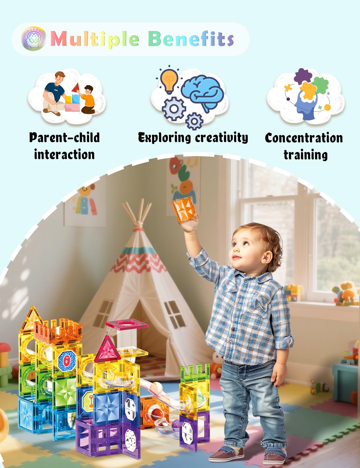 ROXENDA 73 Piezas Magnetyczne klocki kulkowe - Juguete Educativo Stem para niños. Con imanes Potentes, Ideal para Juegos interactivos Familiares y Desarrollo de Habilidades espaciales