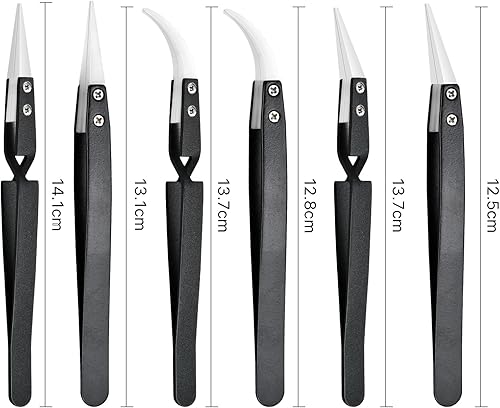 Miniatura 2 de Aemygo Juego de 6 pinzas de cerámica inversa de precisión, no conductoras resistentes al calor, pinzas de soldadura electrónicas antimagnéticas,