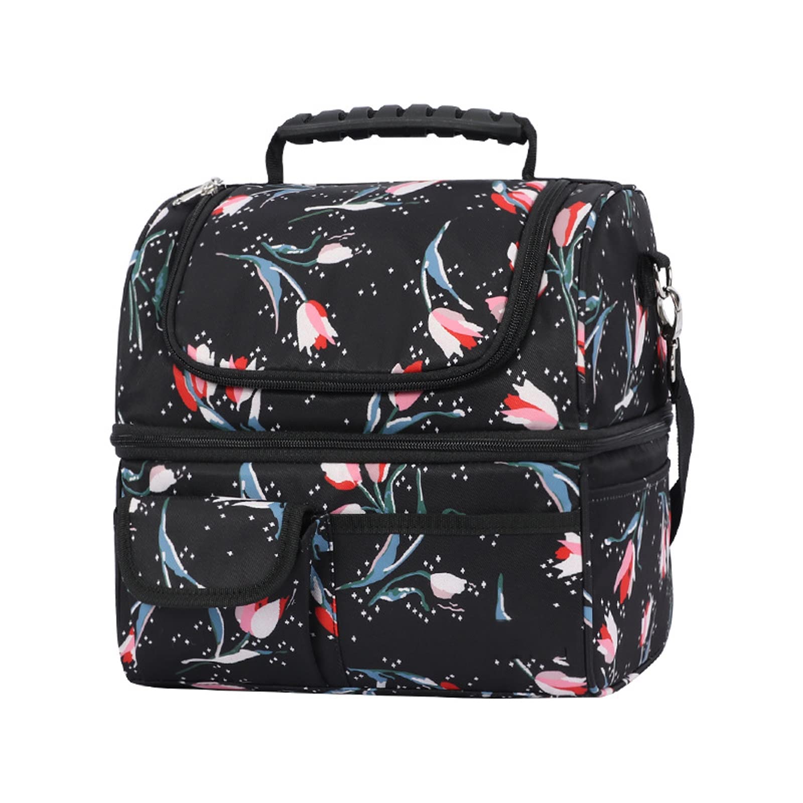 Wiederverwendbare Isoliertaschen, doppelstöckige Kühltasche, Einkaufstasche mit abnehmbarem Schultergurt, wasserdichte und auslaufsichere Brotdosen (D)
