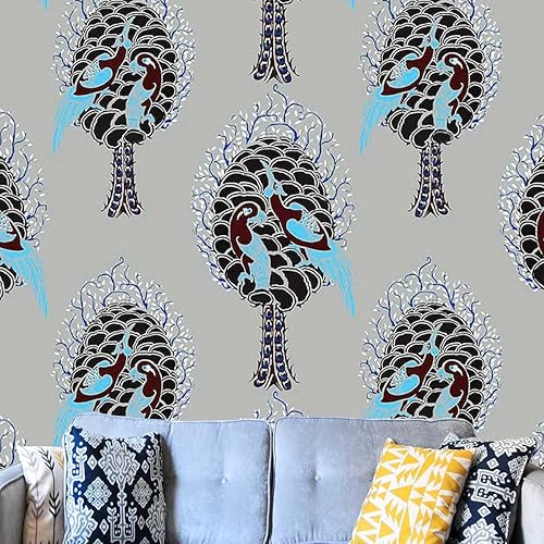 Miniatura 2 de Papel tapiz neutro con patrón de flores grises Art Nouveau personalizable, paneles decorativos de papel de paredes, animan el espacio (W) 98.4