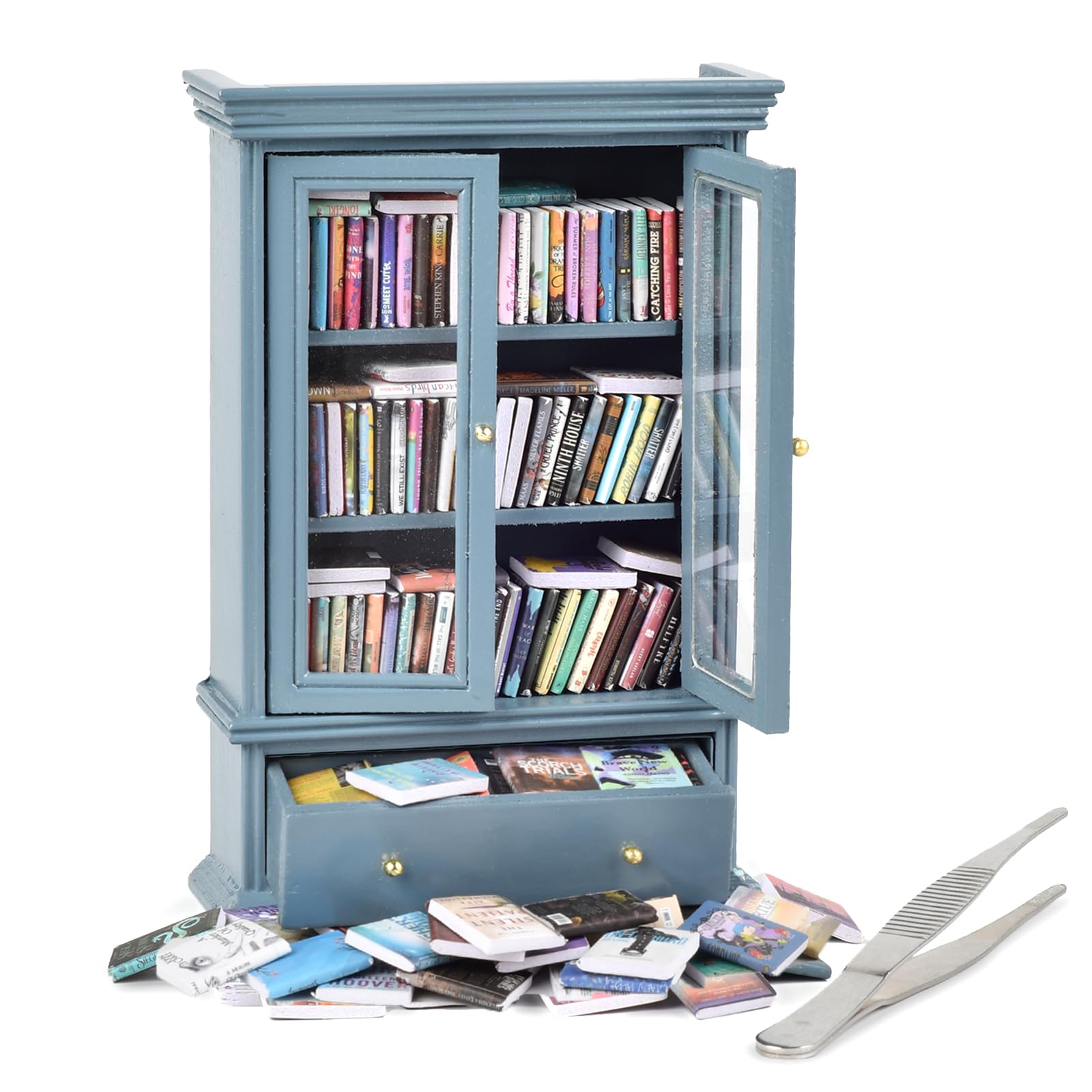 Anxiety Bookshelves, Anxiety Bookshelf, Handcrafted Mini Bookshelf with 100+ Unique Miniature Books, Small Anxiety Bookshelves Miniature Library, for Book Lovers, Blue-image-48