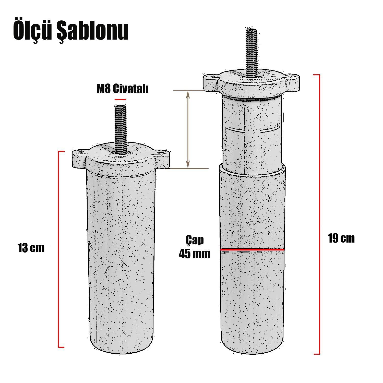 Badem10 Kanepe Baza Koltuk Destek Ayağı M8 Civata Ayarlı Siyah Ayak 14 cm (4 ADET)