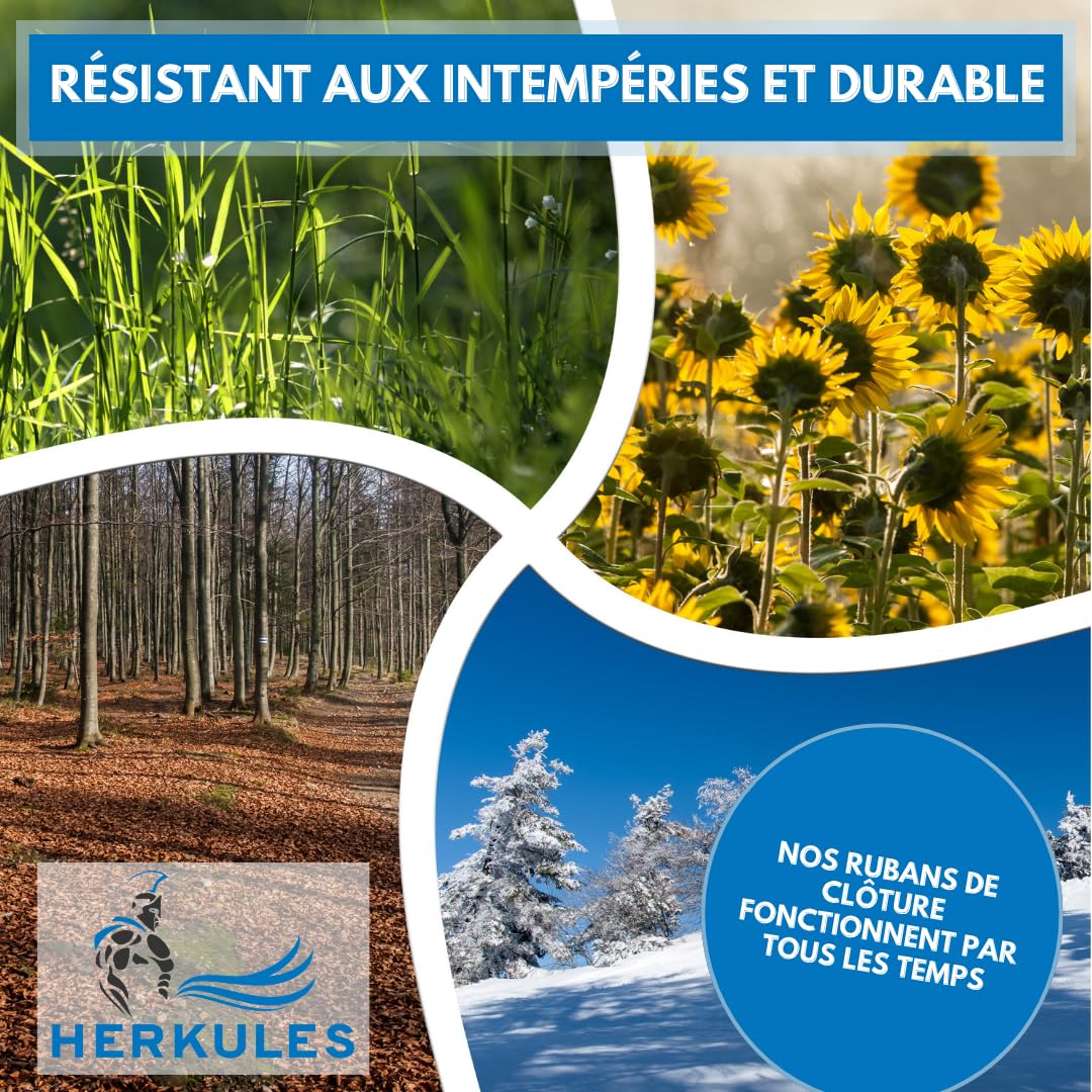 Ruban électrique Herkules Power – Ruban de 300m avec une résistance de 4,5 ohms/m – Ruban robuste conducteurs en acier inoxydable et aluminium – Ruban de 40mm de large tous les types d'animaux