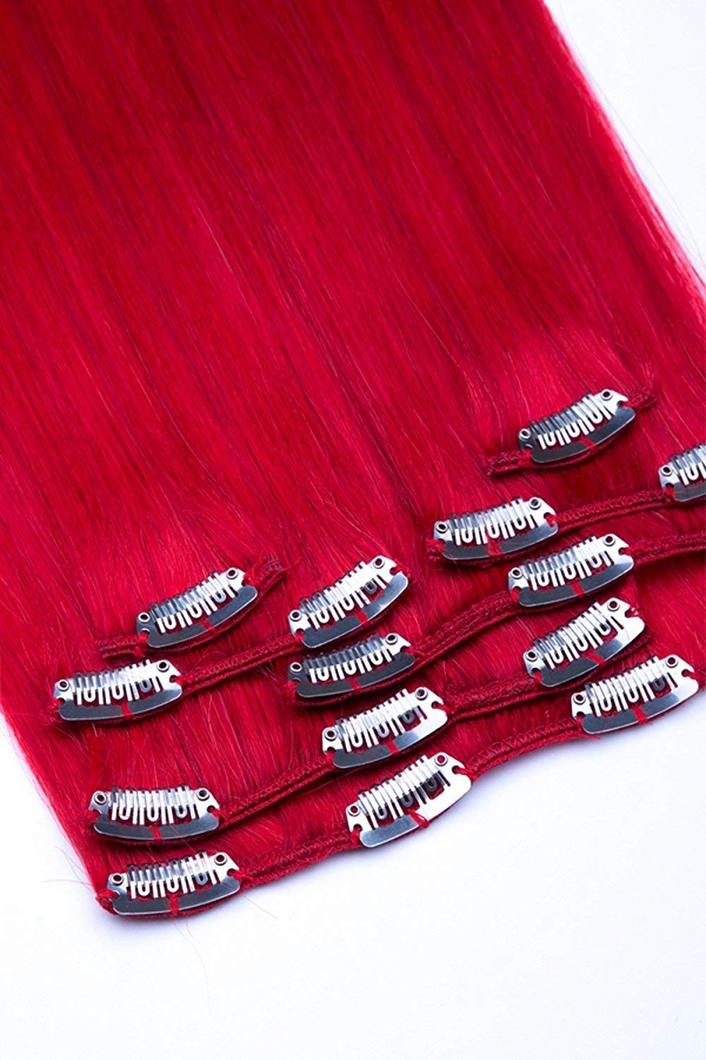 Clip In Extensions Set 100% Echthaar 7 teilig 70g Haarverlängerung 55cm Clip-In Hair Extension in der Farbe # Red