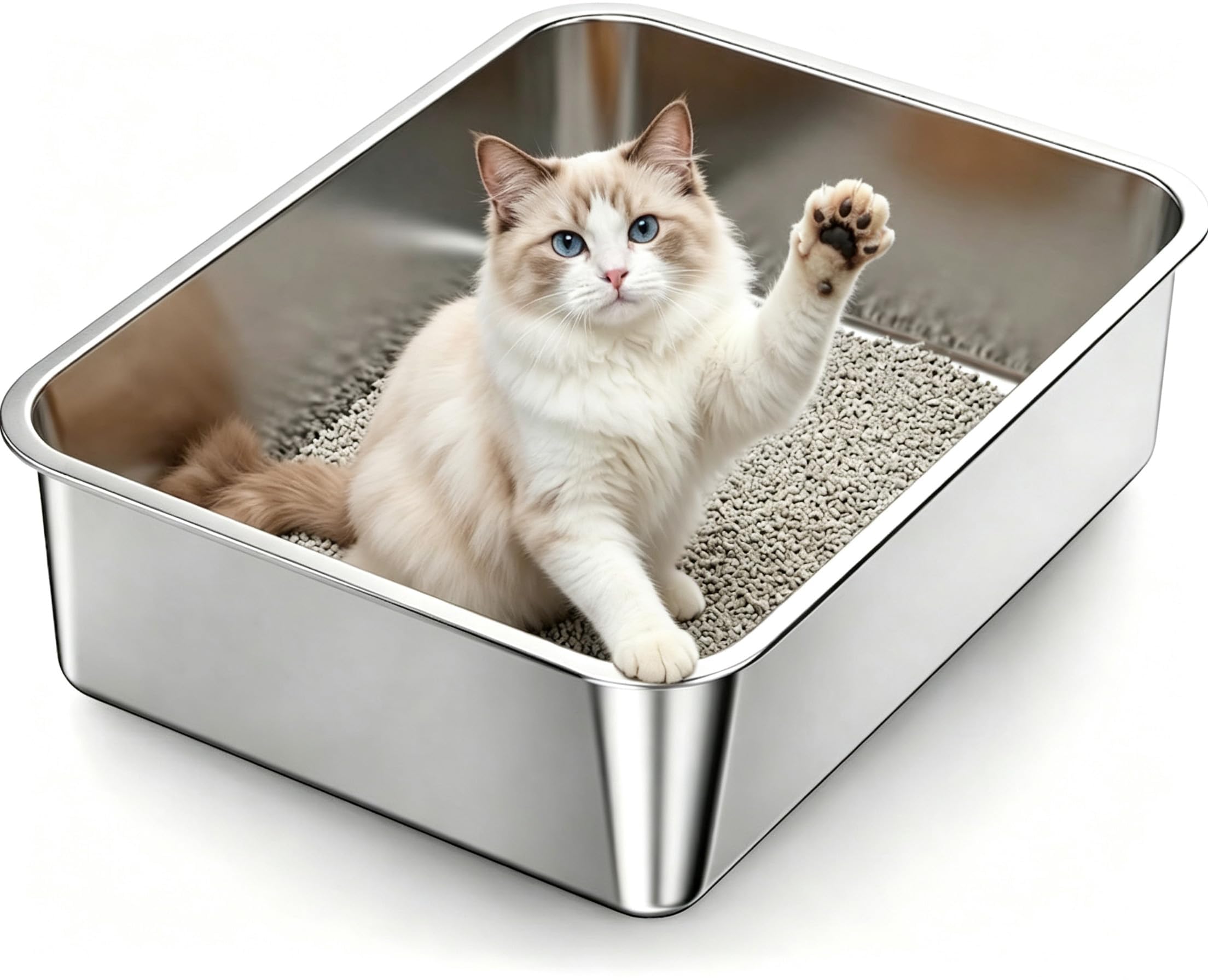 Photo 1 of KISENG Stainless Steel Cat Litter Box Sturdy Metal Pan for Cats and Pets