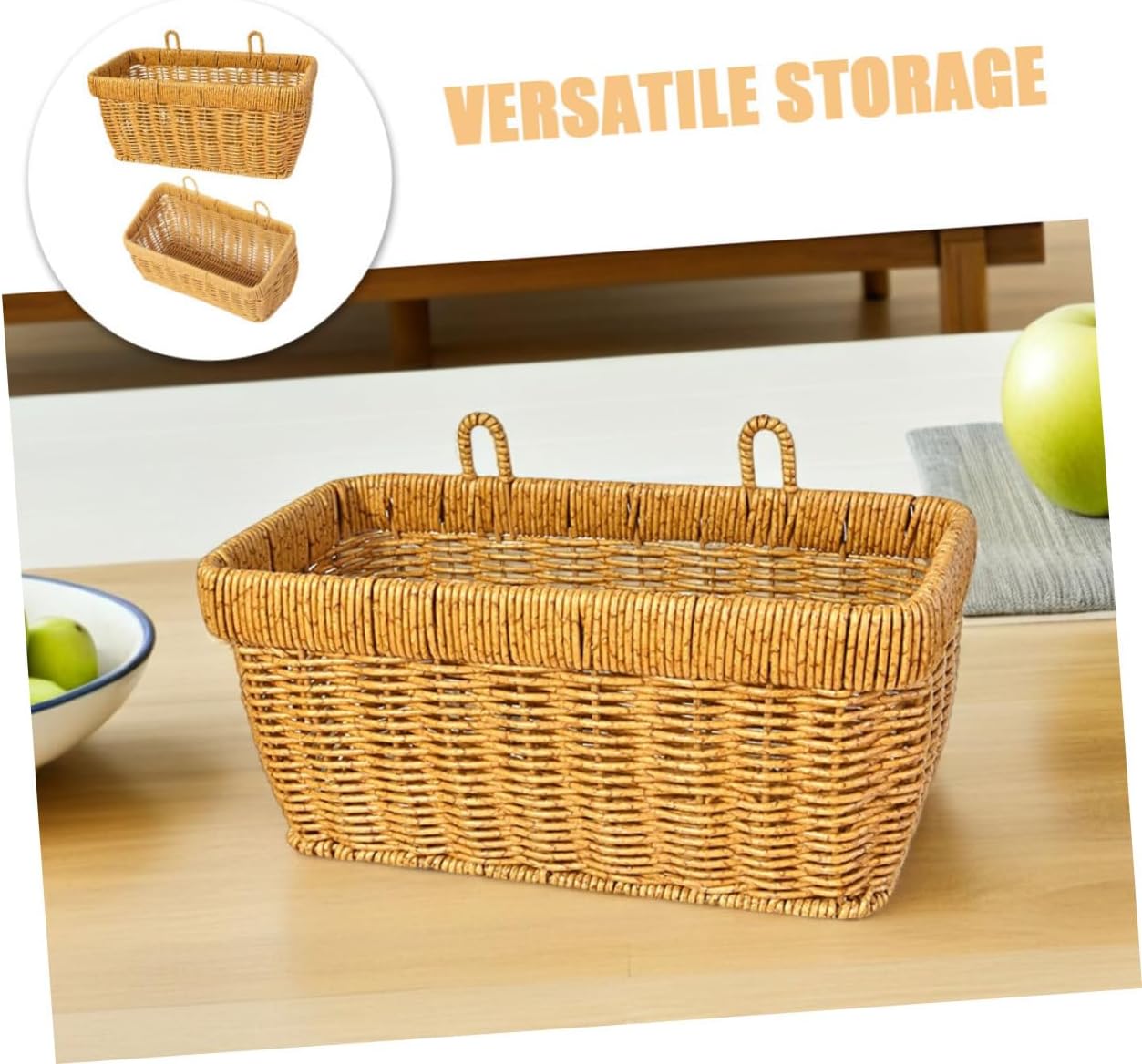 Luxshiny 2pcs Kitchen Wall Mounted Hanging Basket Set – Plastic Rattan Woven Storage Organizer for Garlic, Ginger, Onion, Fruits, and Eggs – Multi-purpose Vegetable Basket for Kitchen