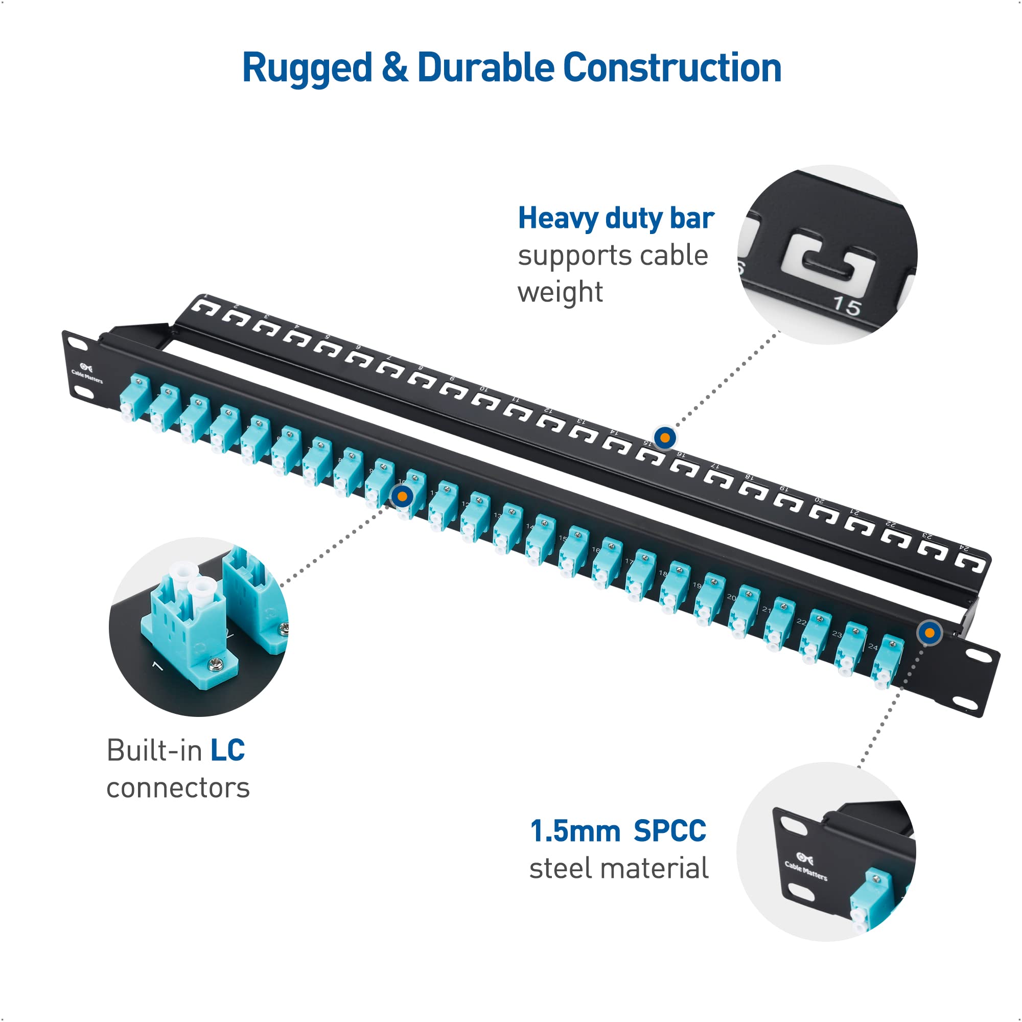 Cable Matters Panneau de brassage en fibre 1U avec 48 connecteurs fibre multimode LC OM3/OM4