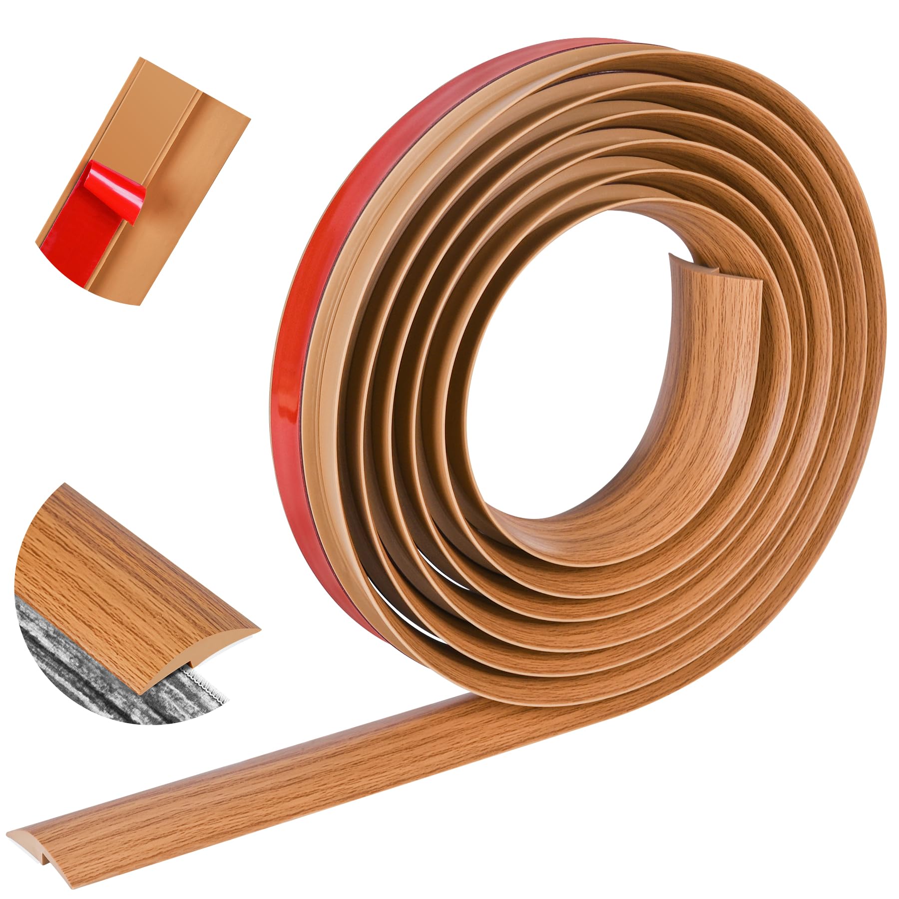 Photo 1 of 10Ft Floor Transition Strip Self Adhesive Carpet to Tile Floor Edging Trim PVC Threshold Strips, Peel and Stick Joining Trim Suitable for Threshold Height Less Than 5mm (Light Brown Coffee)