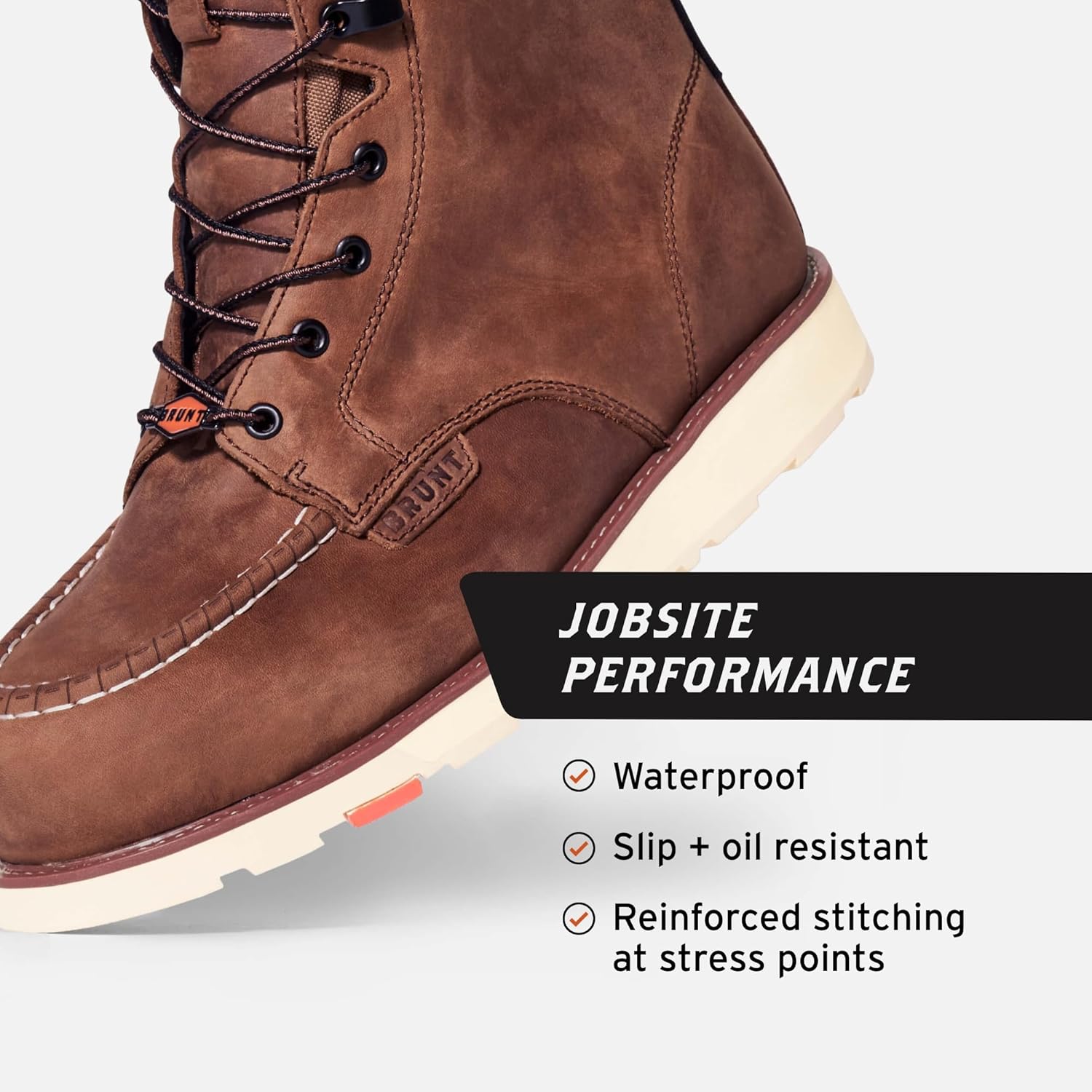 BRUNT The Marin (Soft Toe) - 8" Waterproof Moc Toe Work Boot - Electrical Hazard Rated - Slip + Oil Resistant - Adjustable Width System - Image 4