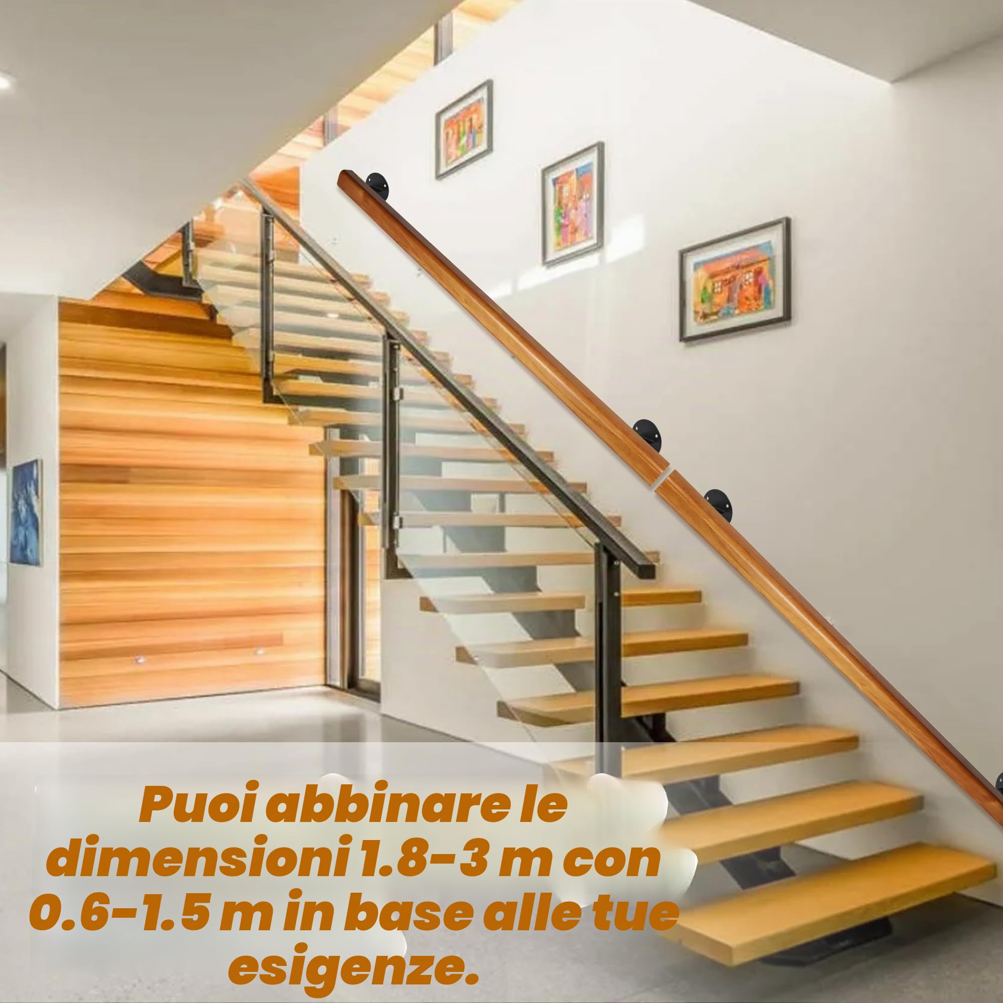 60cm Corrimano Legno per Scale Interne, Ringhiera A Muro Per Anziani, Passamano Moderno Capacità di Carico 180KG, Maniglie Antiscivolo Supporto di Sicurezza per Casa, Corridoio, Soppalchi, Terrazze