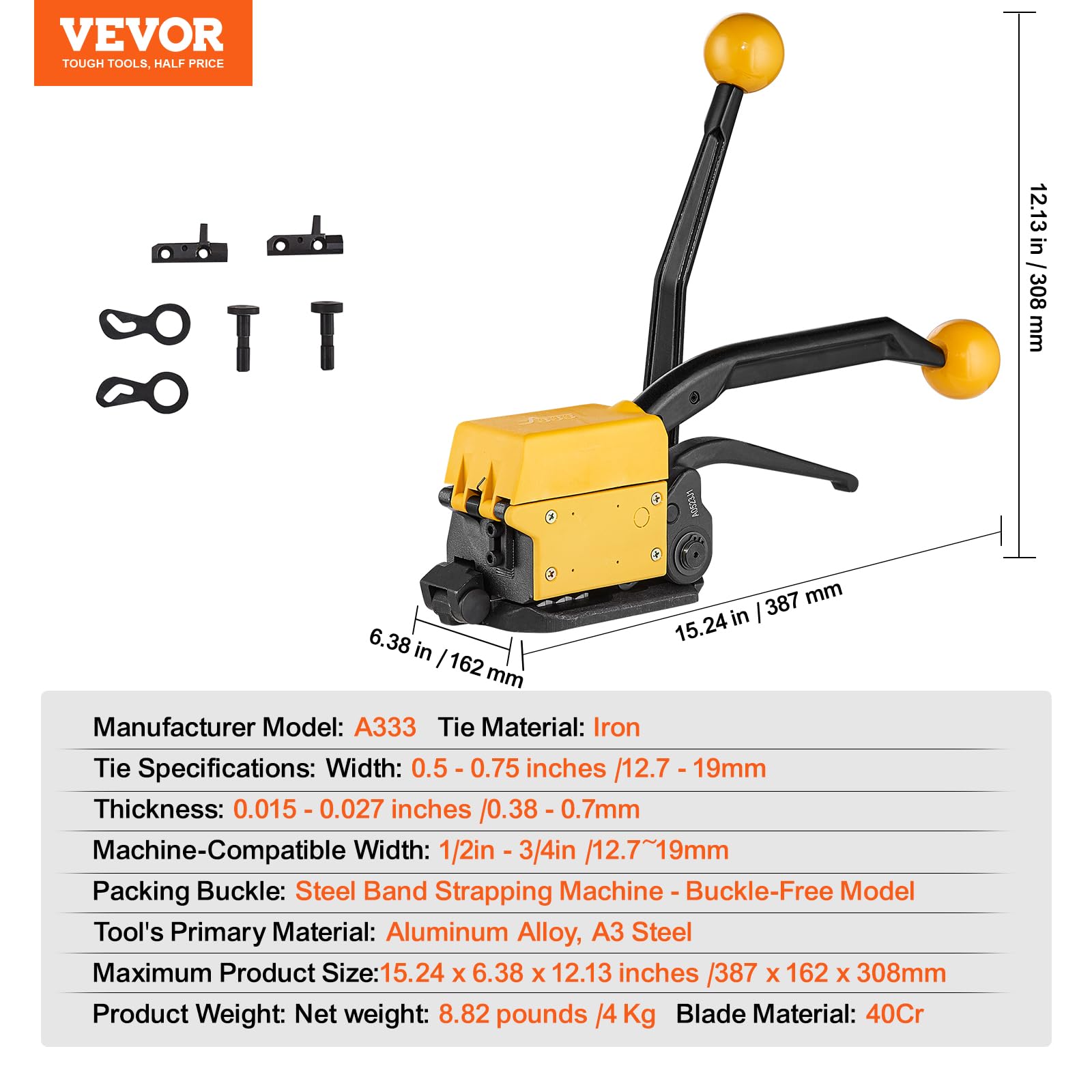 VEVOR Stahl-Umreifungsgerät 1/2"-3/4" Breite 3-in-1 Spanner Crimper Cutter manuelle Banderoliermaschine