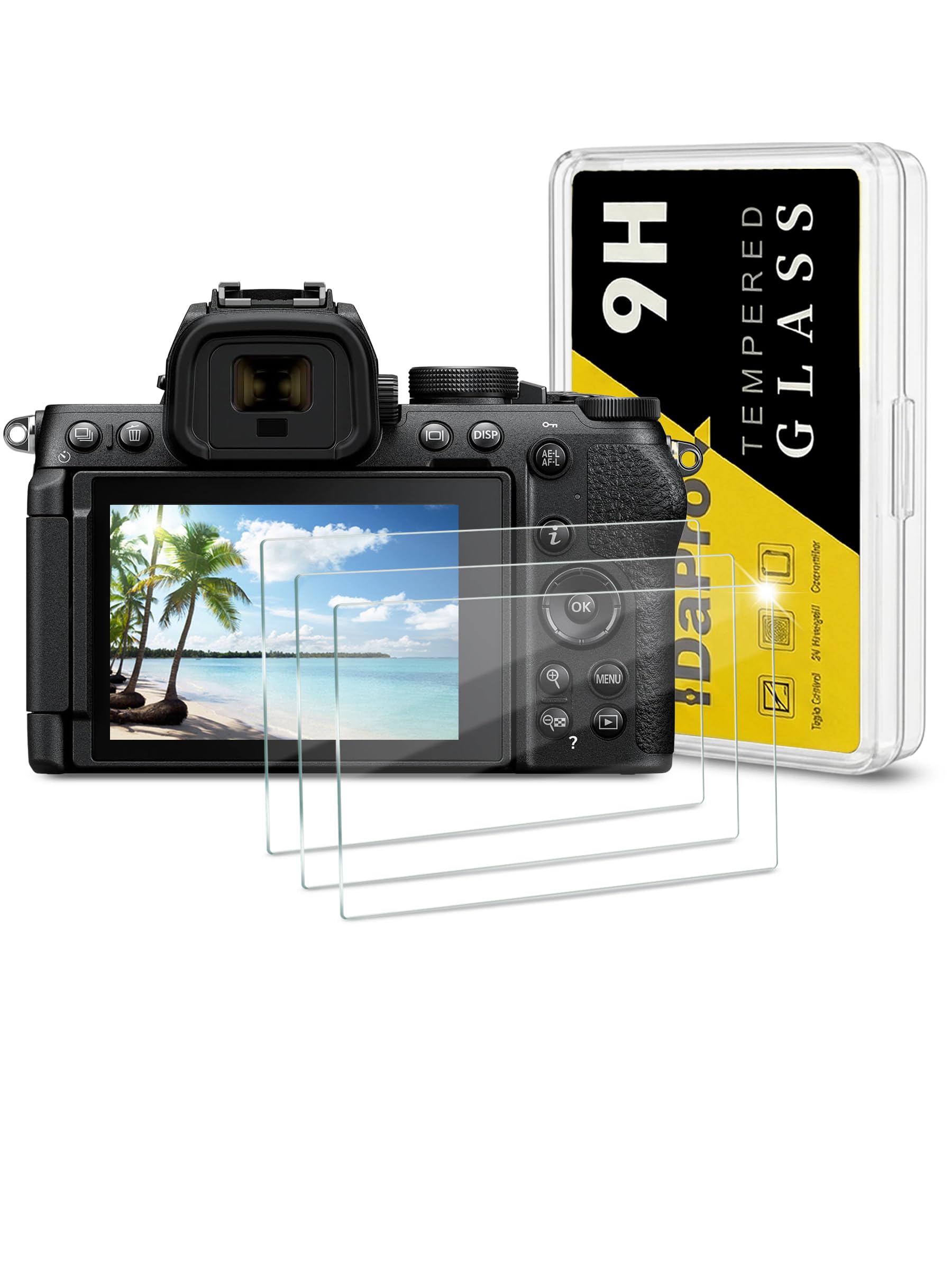 iDaPro Folia ochronna do Nikon Z6 III/Z50 II/Z7/Z6/Z5, Szkło hartowane 9H | 3-szt. + pudełko ABS. Nie dla other cameras. Twardość 9H, odporne na rysy, bez bąbelków, HD, antyodciskowe, łatwy montaż.