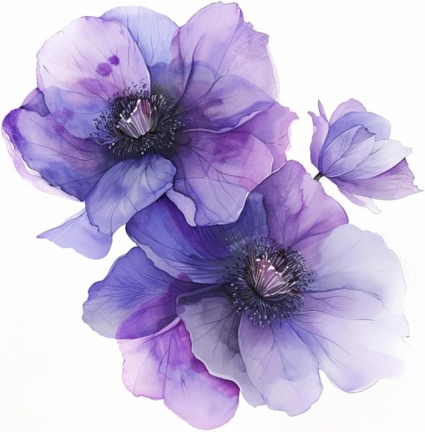 Clematis Flower Car Decal Watercolor, Purple Flower Bumper Sticker, Removable Waterproof Decals for Car, Electronic, Case, Waterbottle, Vehicle Decor Sticker (Purple)