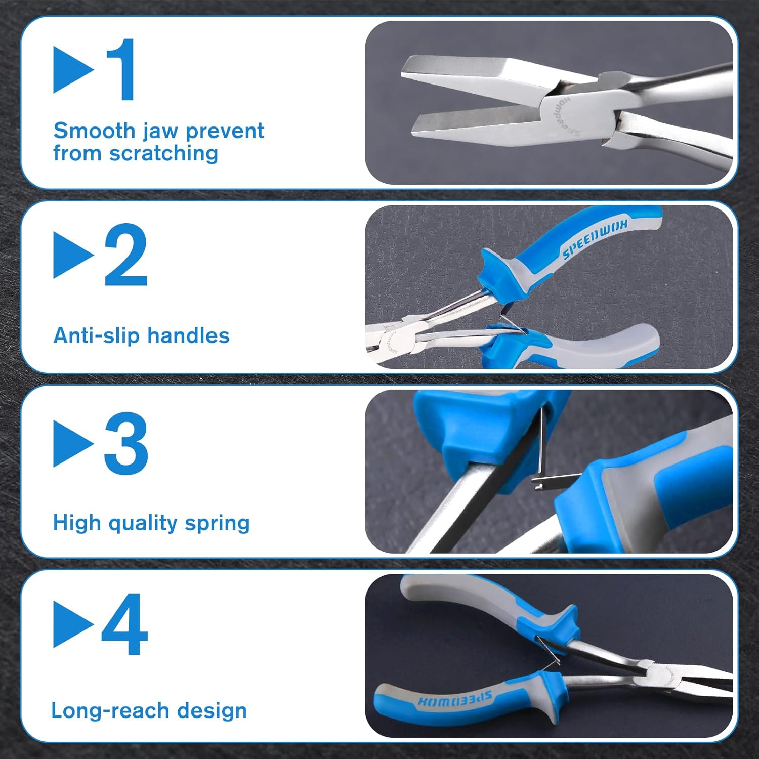 SPEEDWOX Long Reach Flat Nose Pliers 6 Inches Precision Duck Bill Fine Pliers for Hard to Reach Narrow Spaces Smooth Jaws High Leverage Reduce Efforts Non-slip Handles Small Plier Thin Professional
