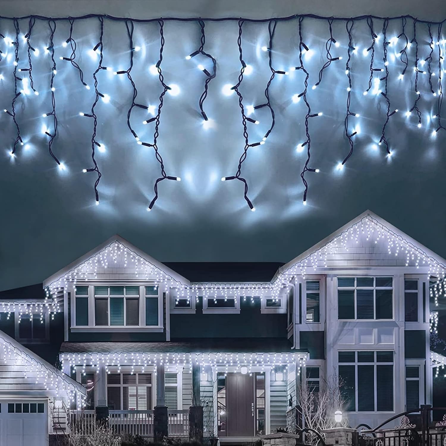 Icicle Outdoor Christmas Lights, 17M 480led Christmas Lights Outdoor Decorations, Fairy Lights Plug in for Christmas Decorations, Waterproof/8 Modes/Timer, Outside Roof Window Garden Xmas Light