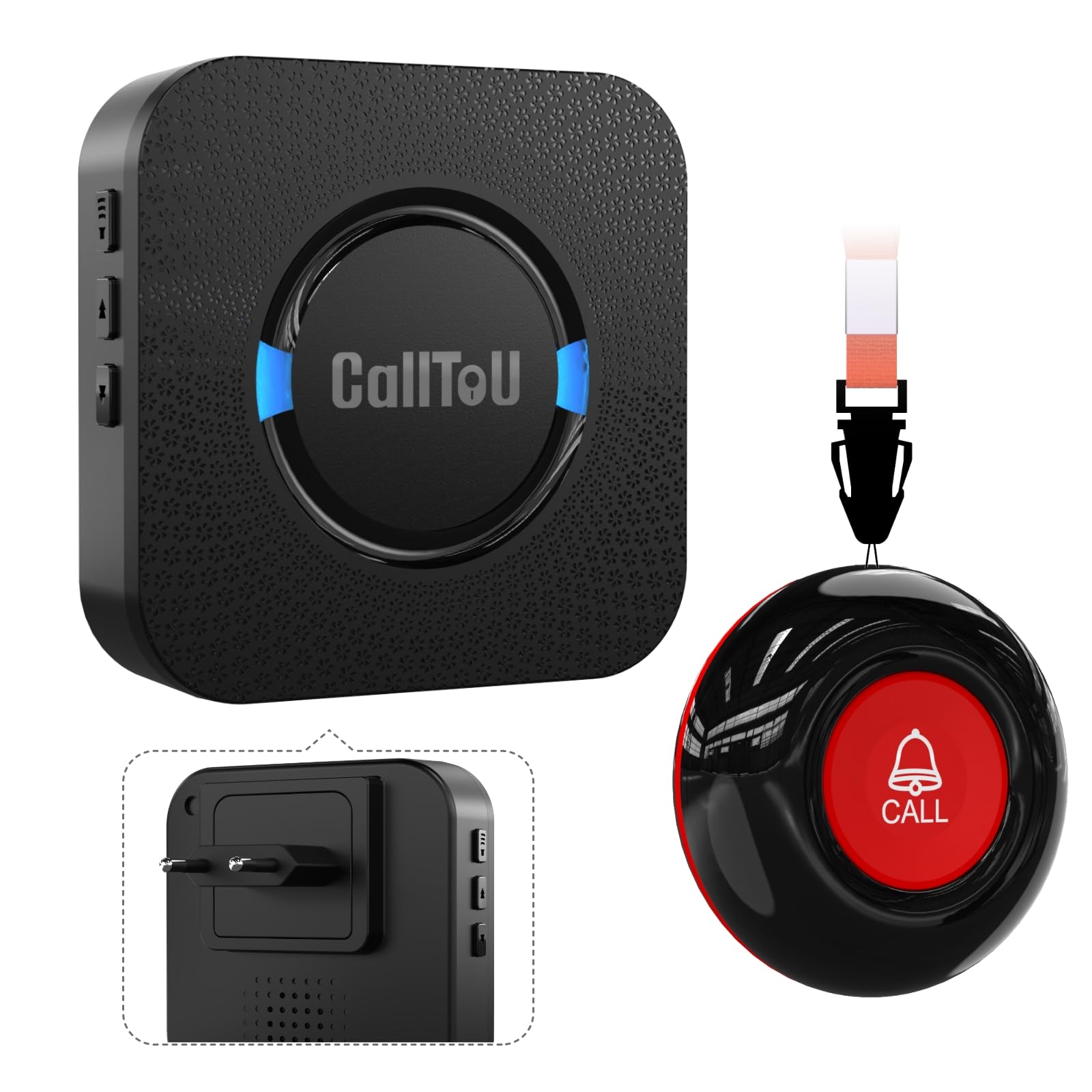 CallToU Salvavita Anziani di Emergenza Pulsante di Chiamata, Wireless SOS Anziani Pulsante Cercapersone, Oltre 500 piedi per casa/anziani/pazienti/disabili