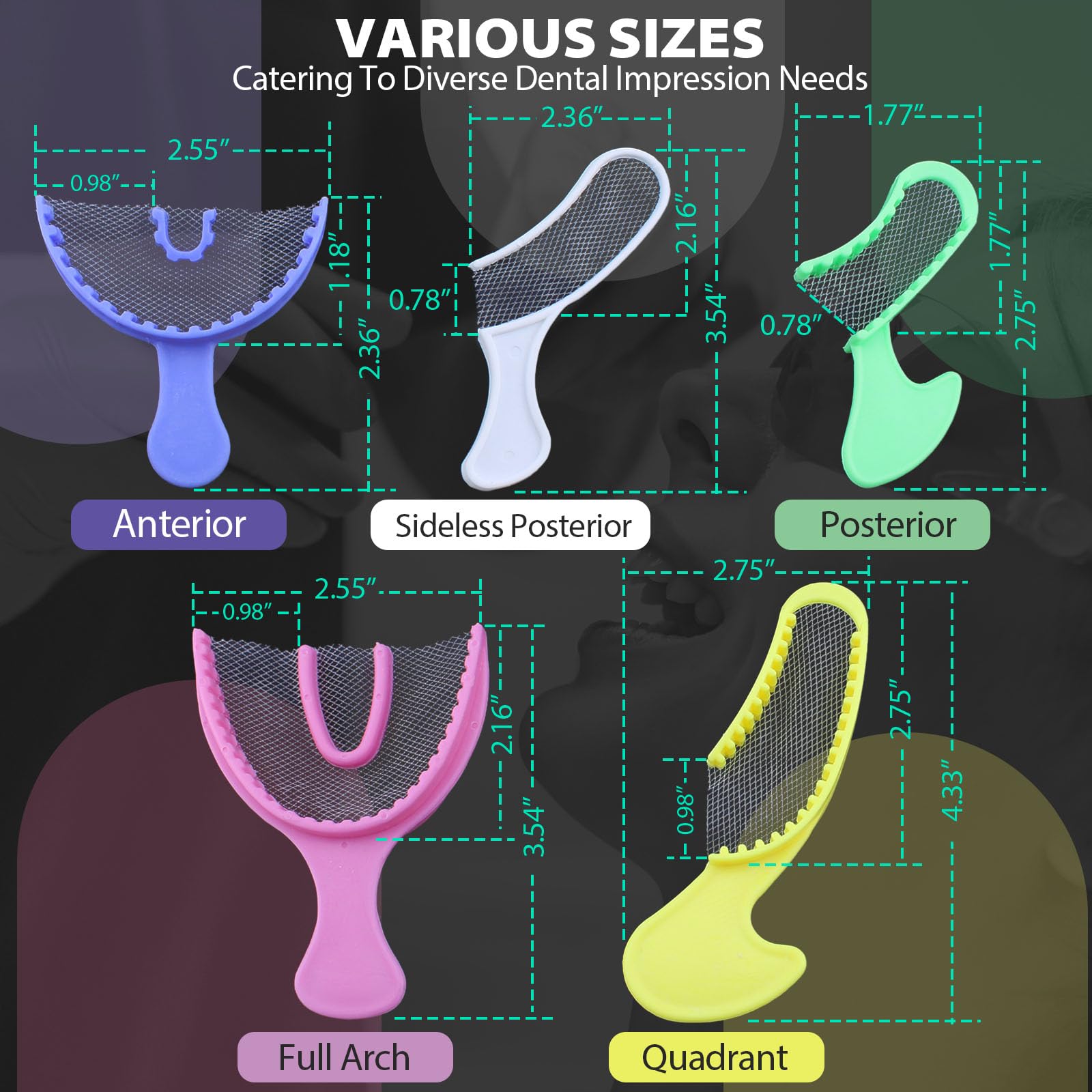 105 PCs Dental Grade Disposable Dental Triple Bite Registration Tray Posterior by VASTMED | Impression Trays with Plastic Rigid Frame and Nylon Mesh for Teeth Molds