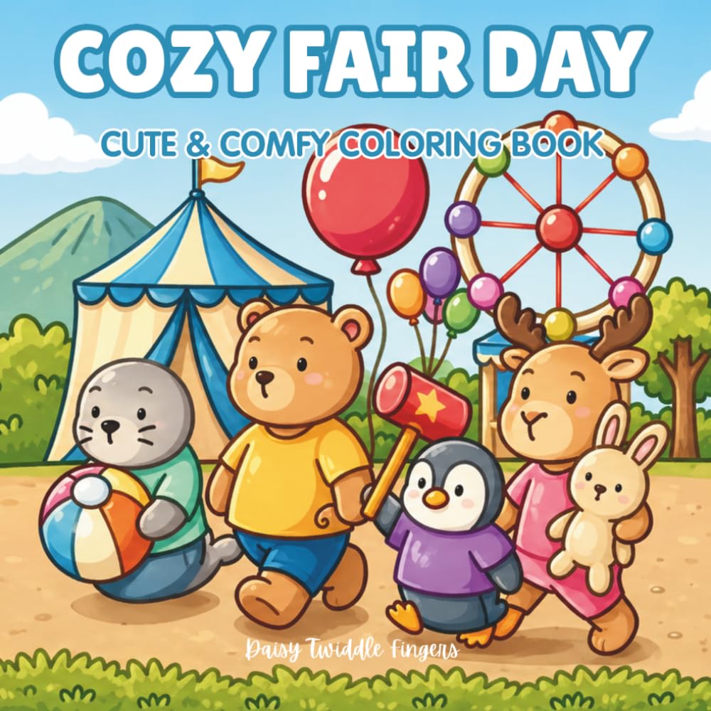 Cozy Fair Day: Cute & Comfy Coloring Book: Bold & Easy Adult Coloring for Stress & Anxiety Relief — Ferris Wheel Fun, Carousel Rides, Sweet Treats, Carnival Games & Circus Joy (Cute Coloring Escapes)