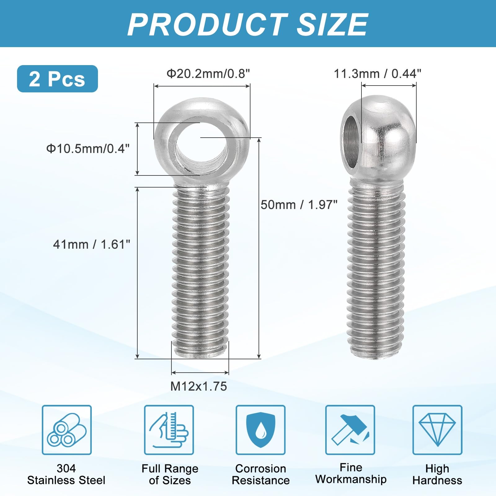 PATIKIL 2 Pcs M12x50mm Shoulder Swing Lifting Eye Bolt - Image 2