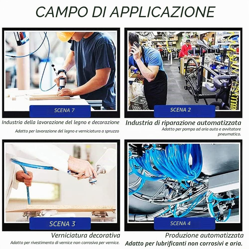 Tubo Flessibile in Poliuretano Blu da 10 Metri, Diametro Esterno 16 mm X 12 mm, tubo dell'aria in PU con 14 Kit di Connettori e Taglierina, Flessibile e Resistente Agli Agenti Atmosferici