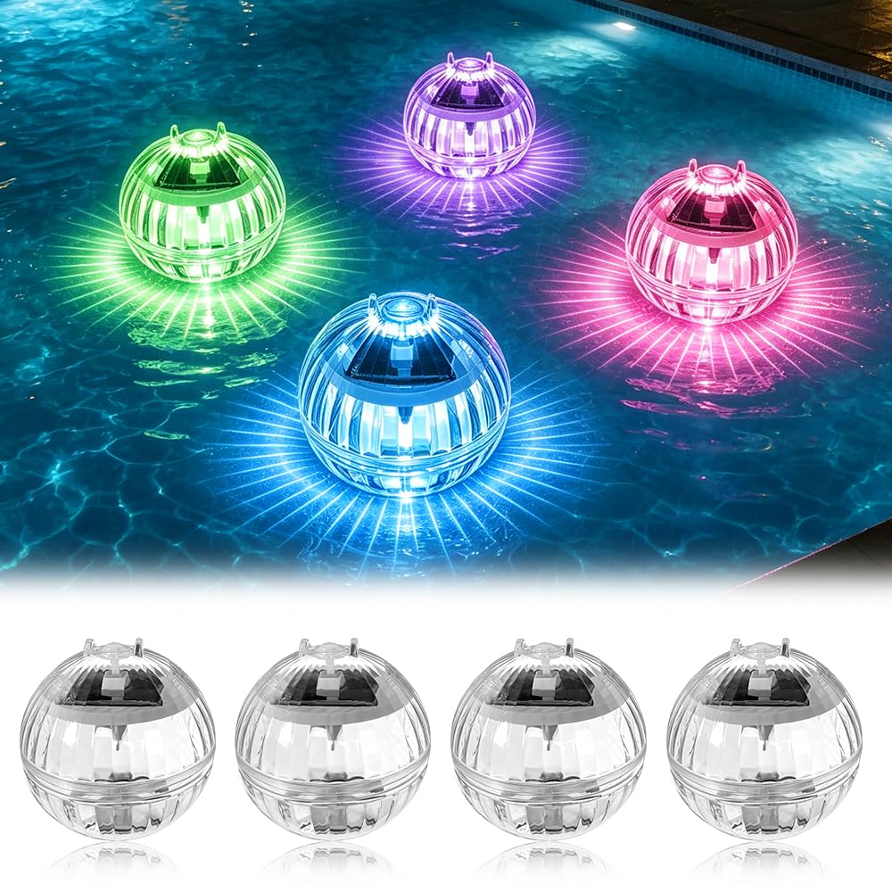 4 Pezzi Lampade Piscina Solari, Lampada Piscina Galleggiante Solare, Luce Solare per Piscina Galleggiante, Accessori per Illuminazione per Piscine, Stagni, Fontane e Fiori da Giardino