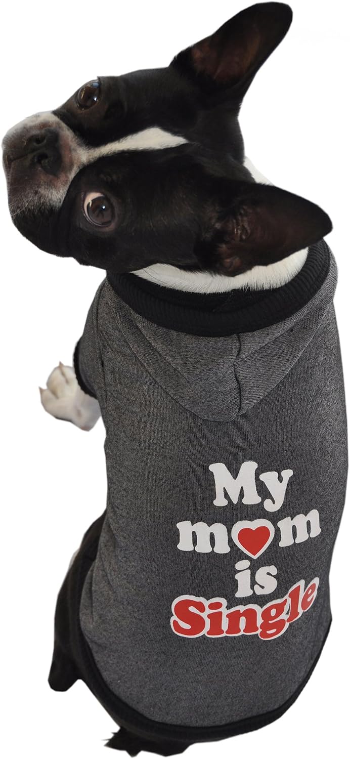 Ruff Ruff and Meow Dog Hoodie, My Mom is Single, Black, Extra-Large