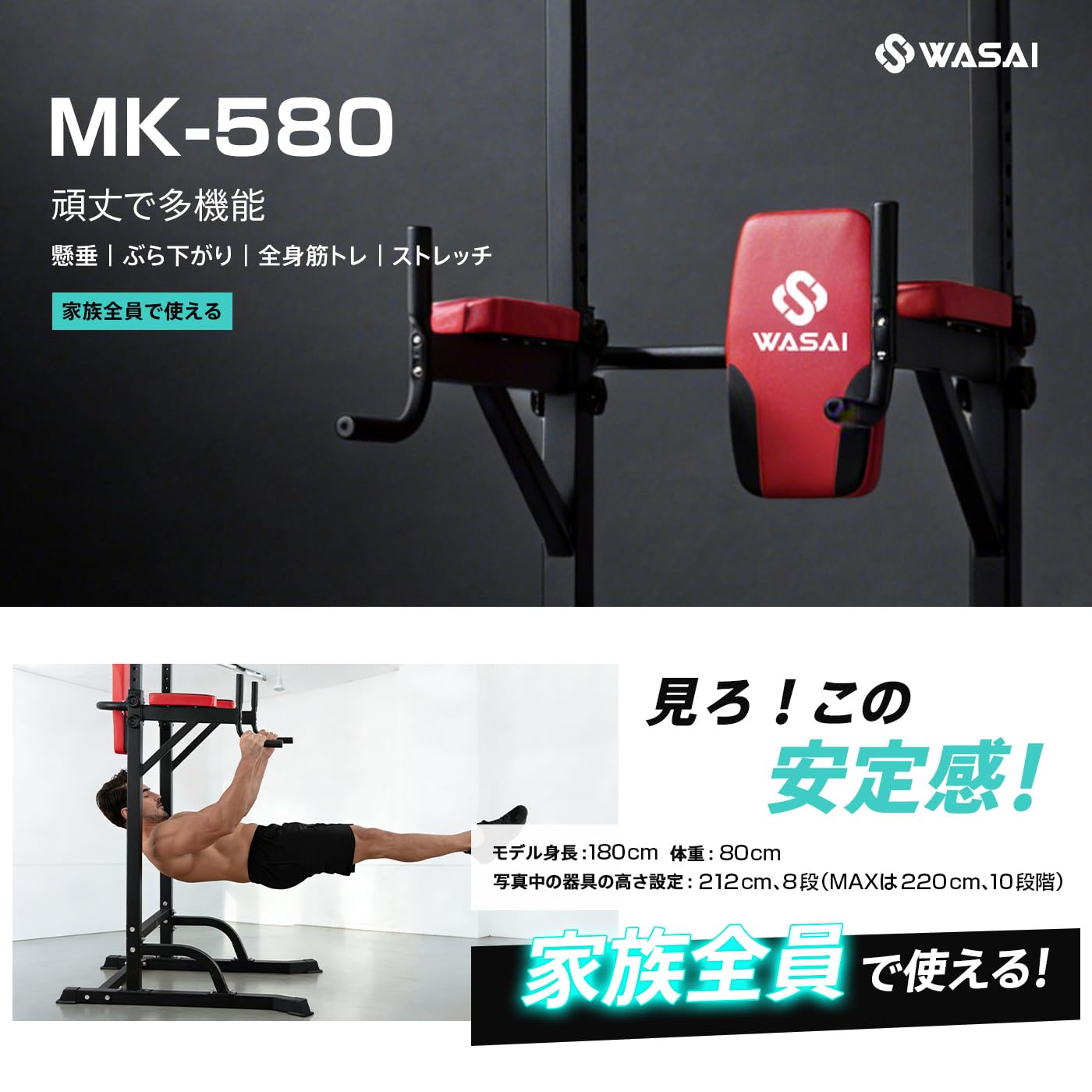 Amazon | WASAI(ワサイ) 懸垂 ぶら下がり健康器 懸垂マシン【高さ220CM